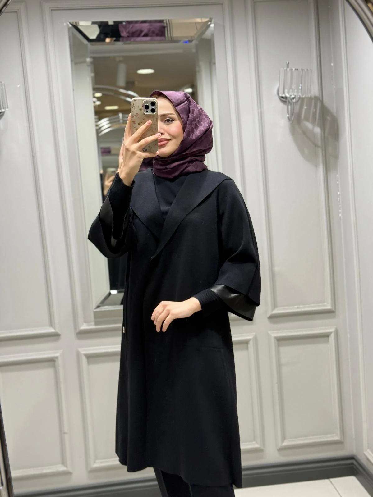 DALİDA DERİ DETAYLI HIRKA