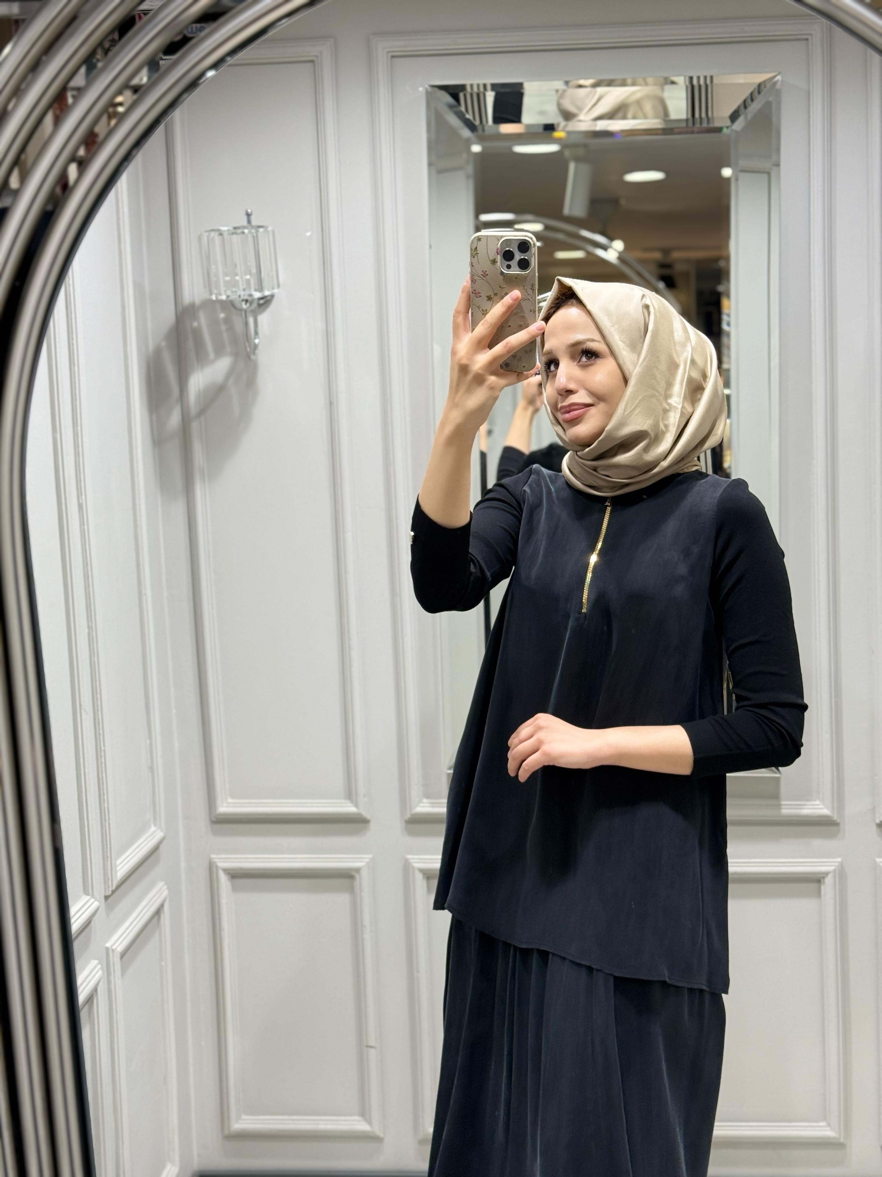DALİDA YAKASI FERMUARLI CUPRO TUNİK