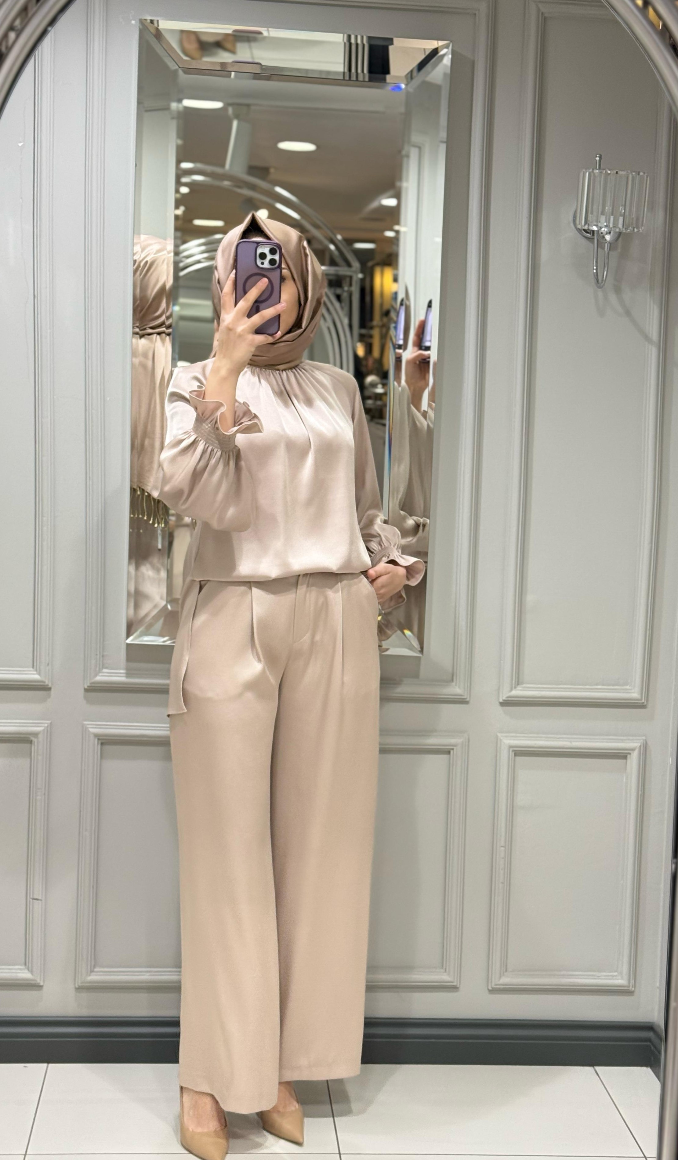 SENNA ELEGANCE BLUZ PANT ABİYE TAKIM BEJ