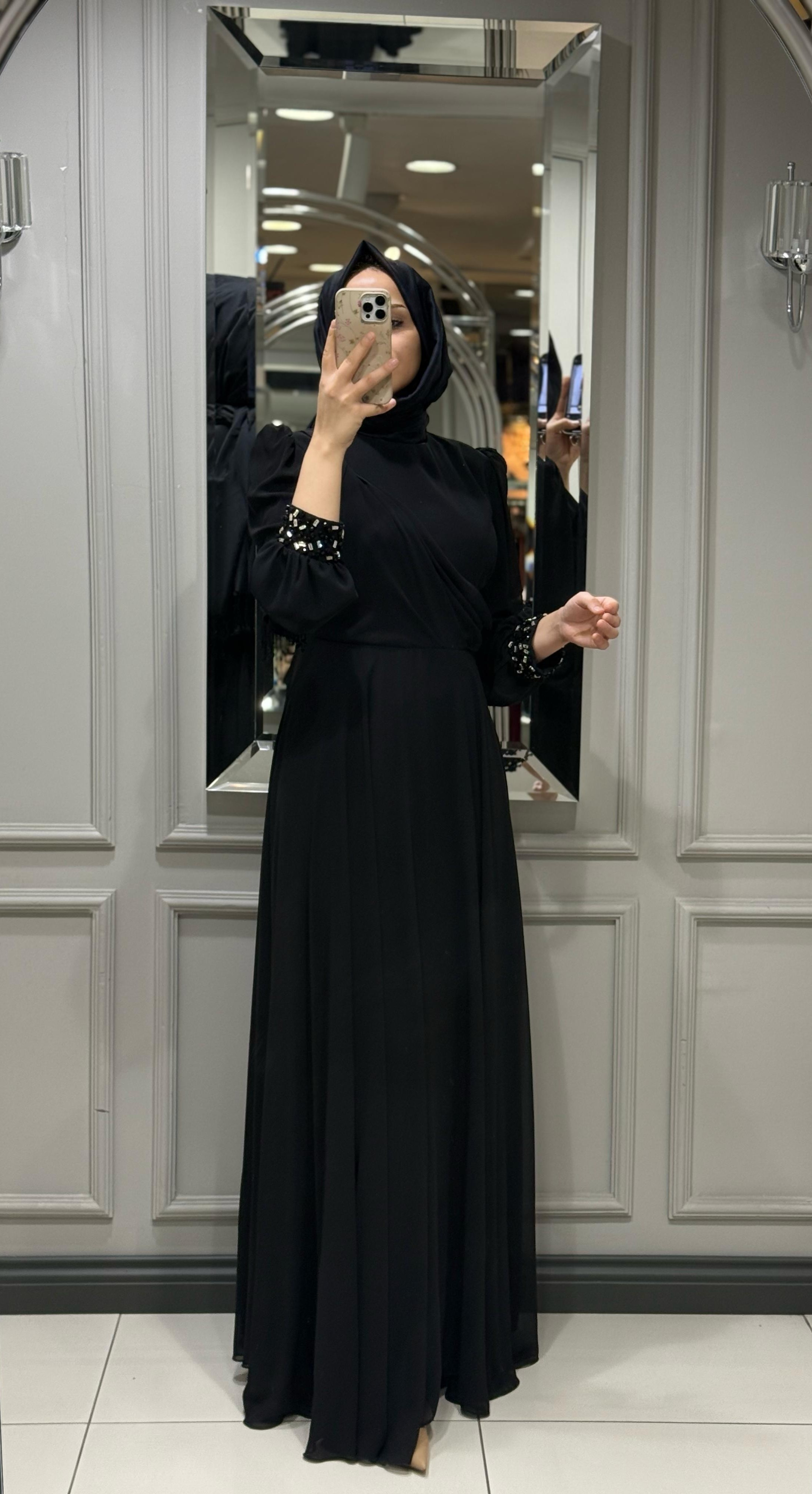 FASHION NIGHT ŞİFON ELBİSE - SİYAH