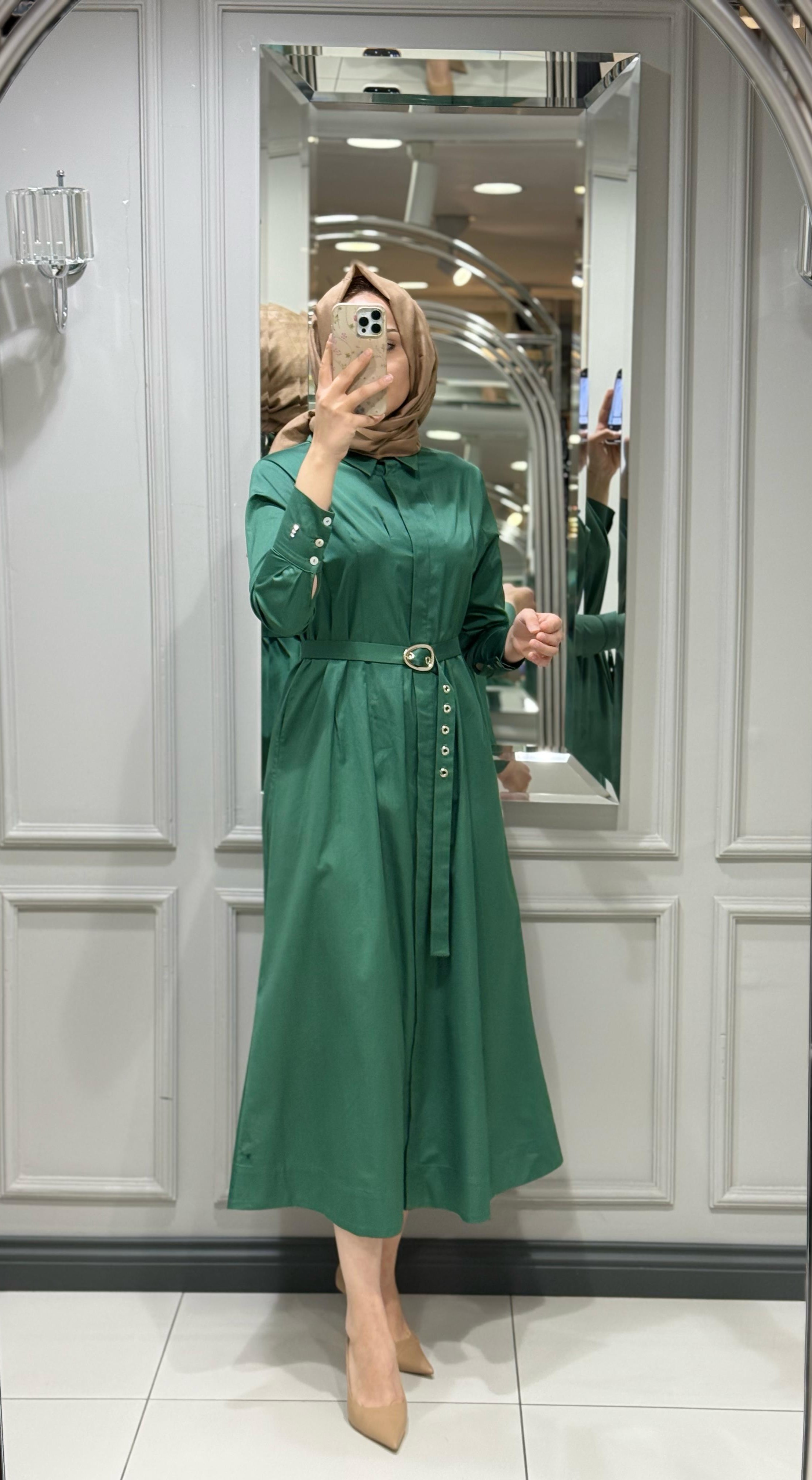 DALİDA GİZLİ PATLI KEMERLİ ELBİSE - GREEN