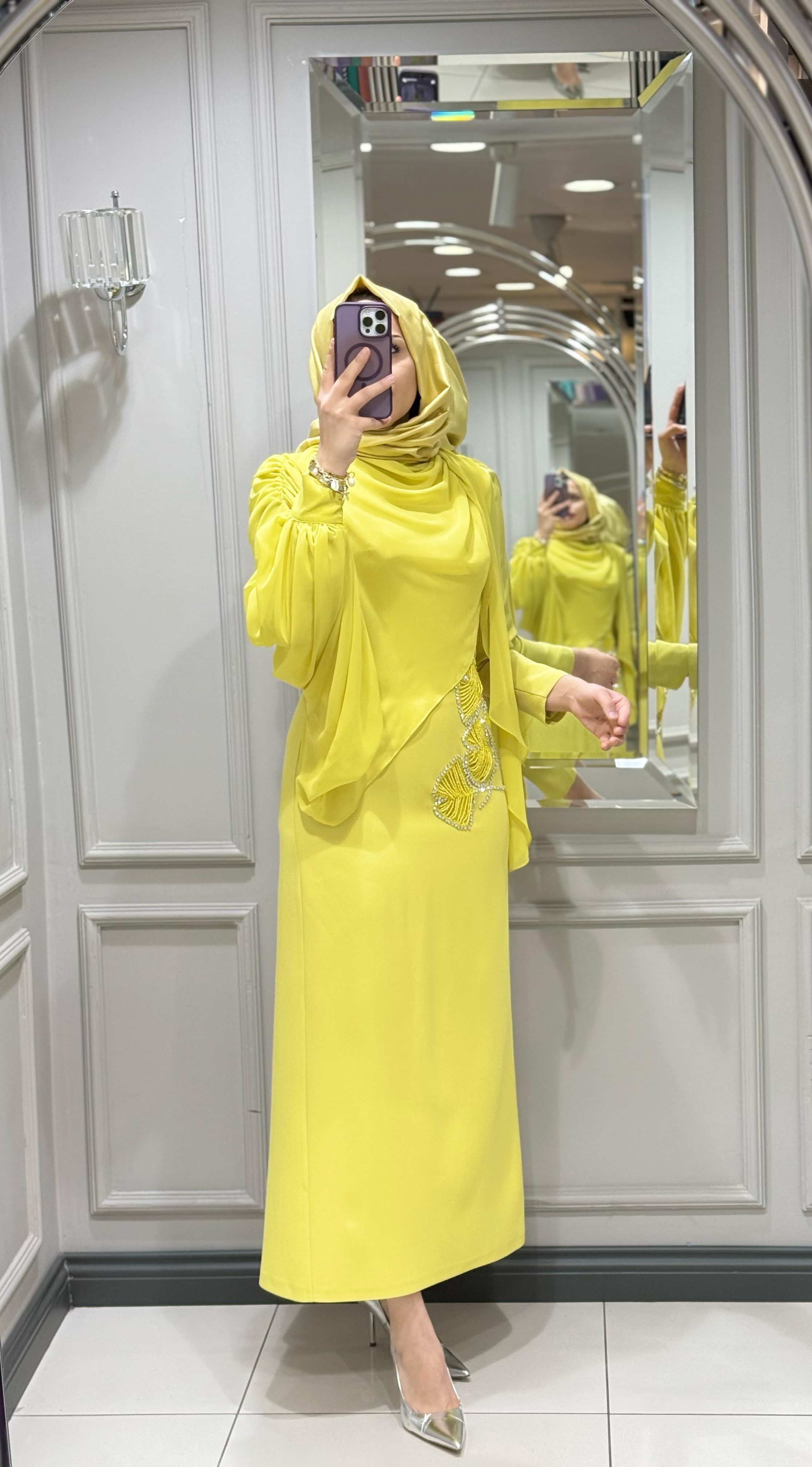 SENNA PEONY ABİYE ELBİSE - MIMOZA
