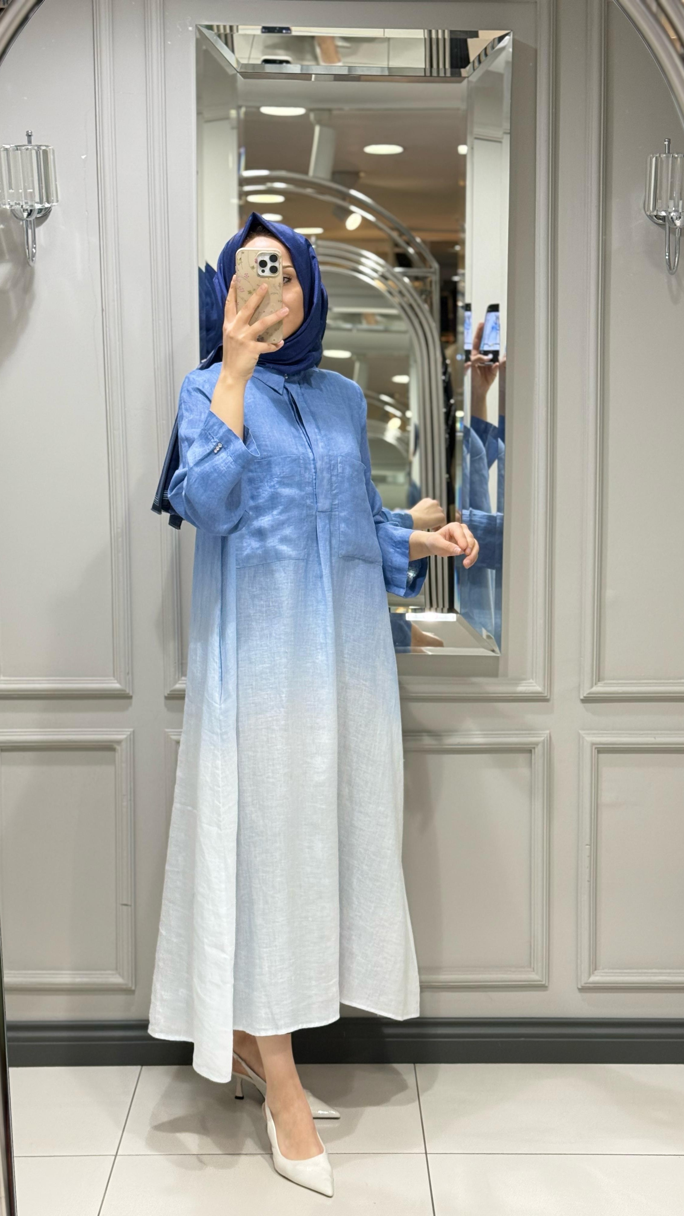 DALİDA KETEN ELBİSE - BLUE