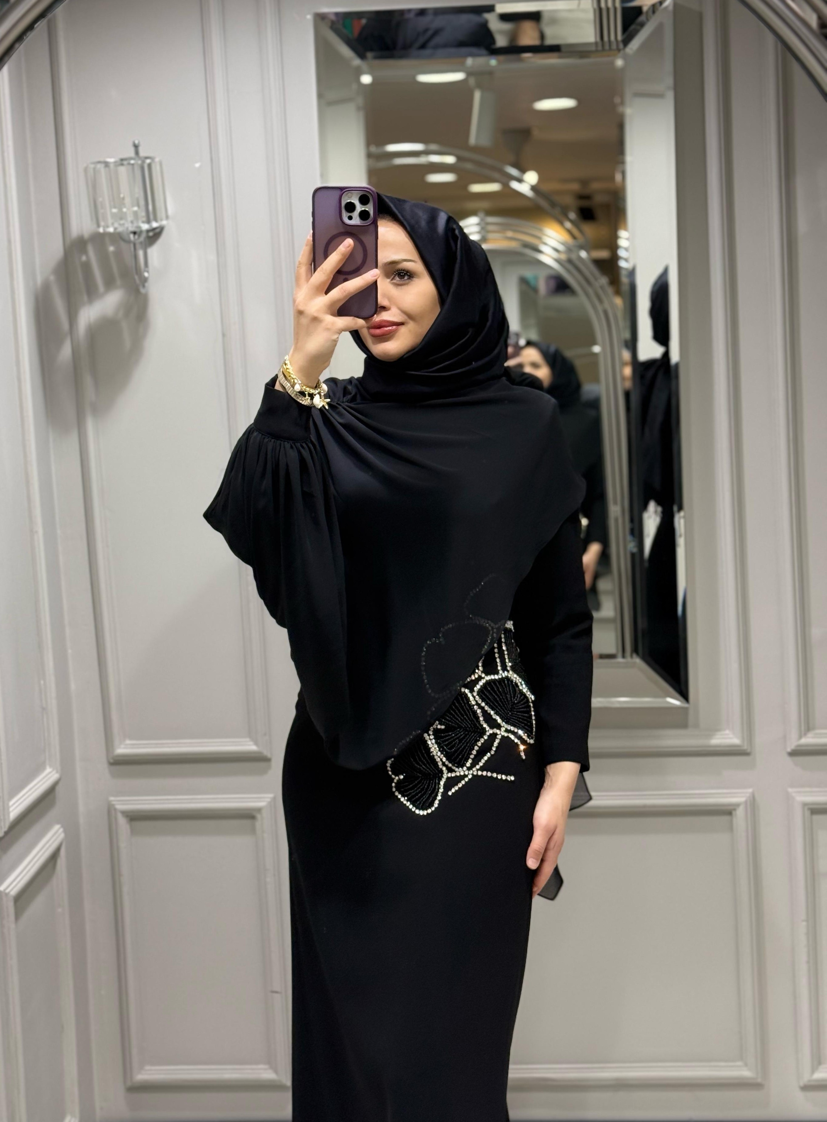 SENNA PEONY ABİYE ELBİSE - SİYAH