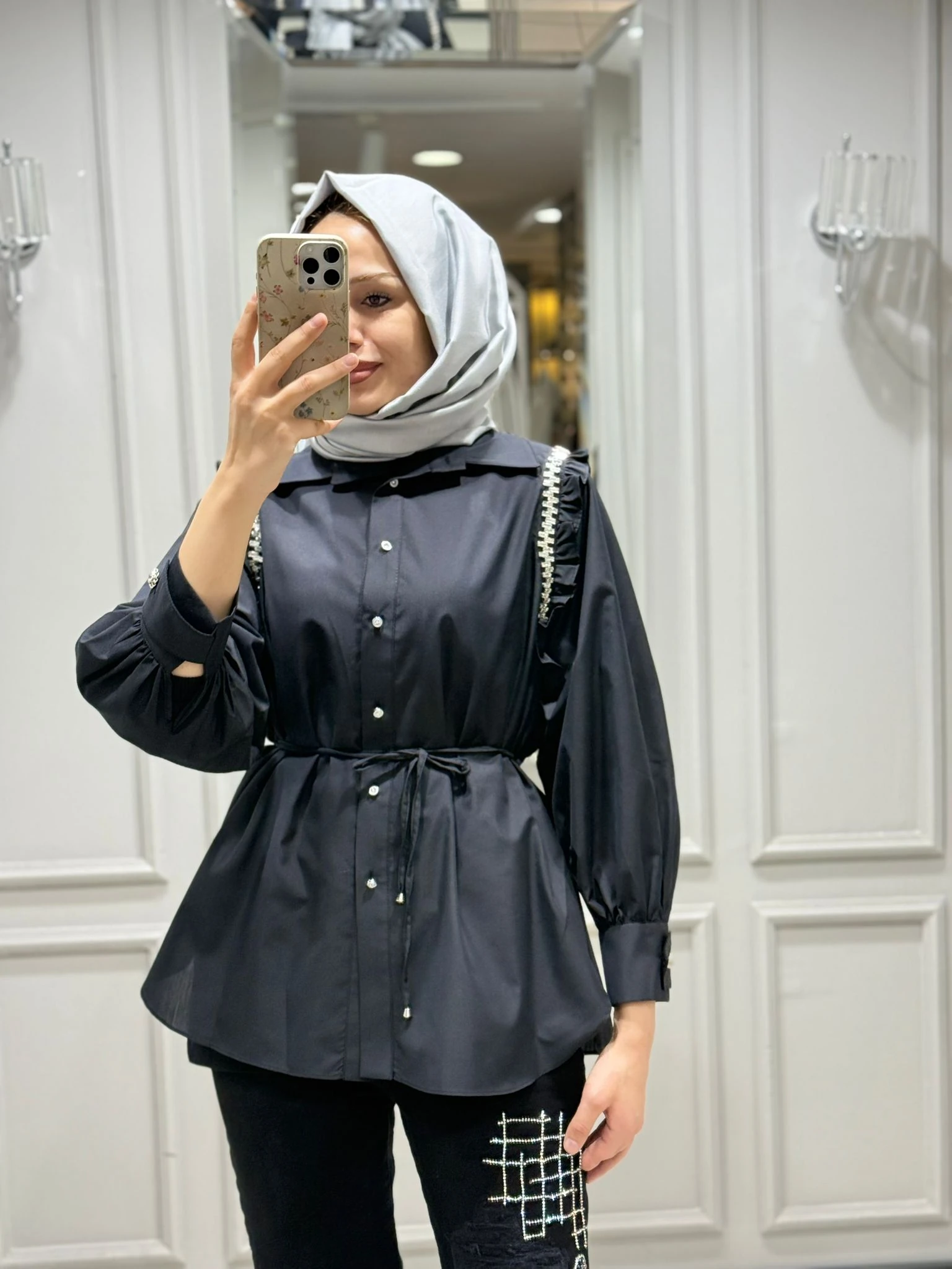 MY312 OMZU TAŞLI TUNİK - SİYAH