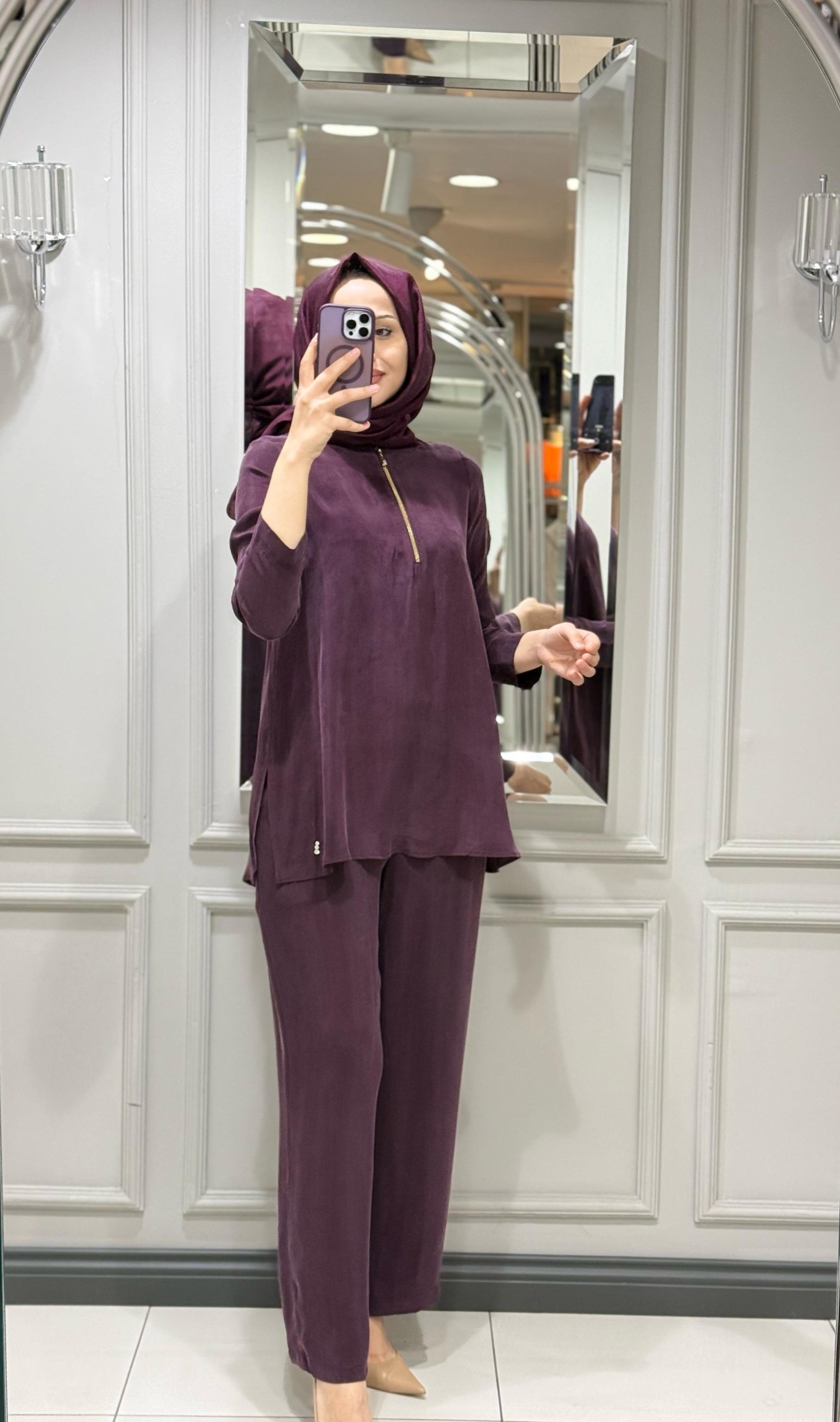 DALİDA BELİ LASTİKLİ CUPRO PANTOLON - OUBERGINE