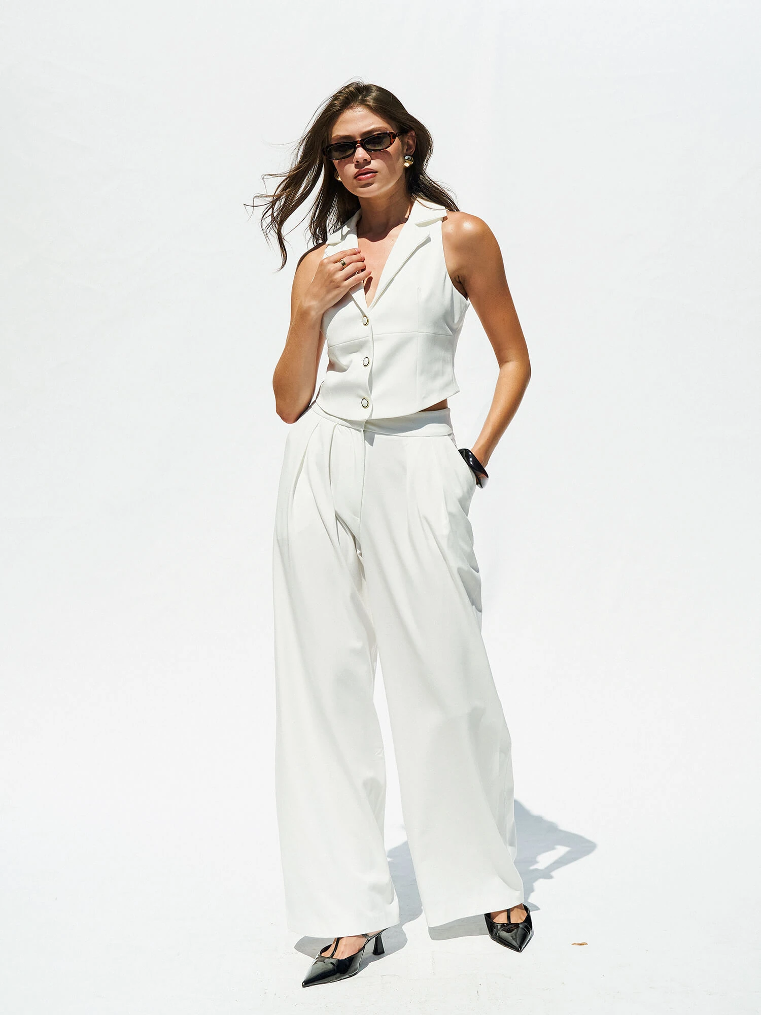 031574 Çift Pileli Palazzo Pantolon