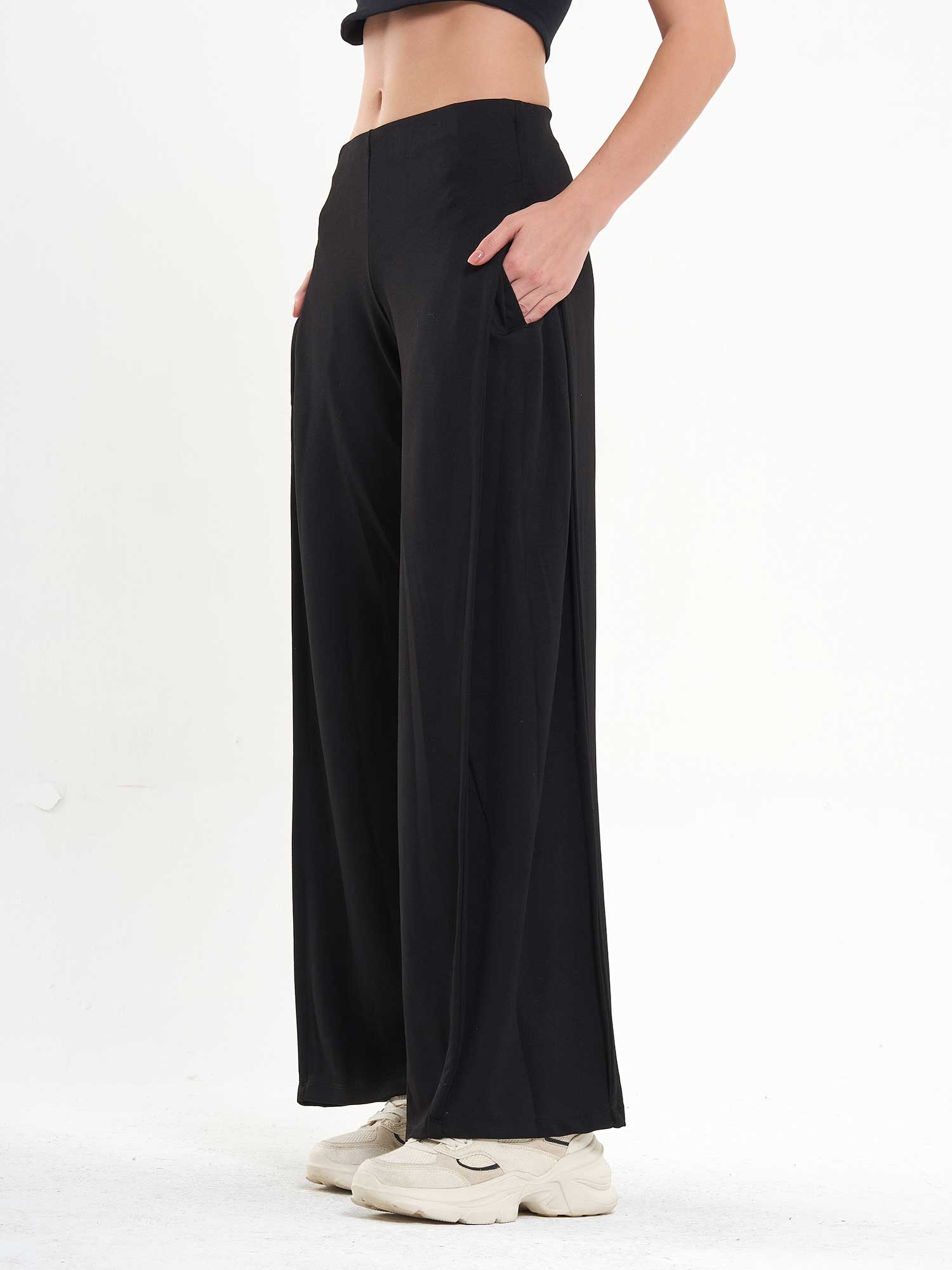 031595 Yanları Pileli Bol Paça Pantolon