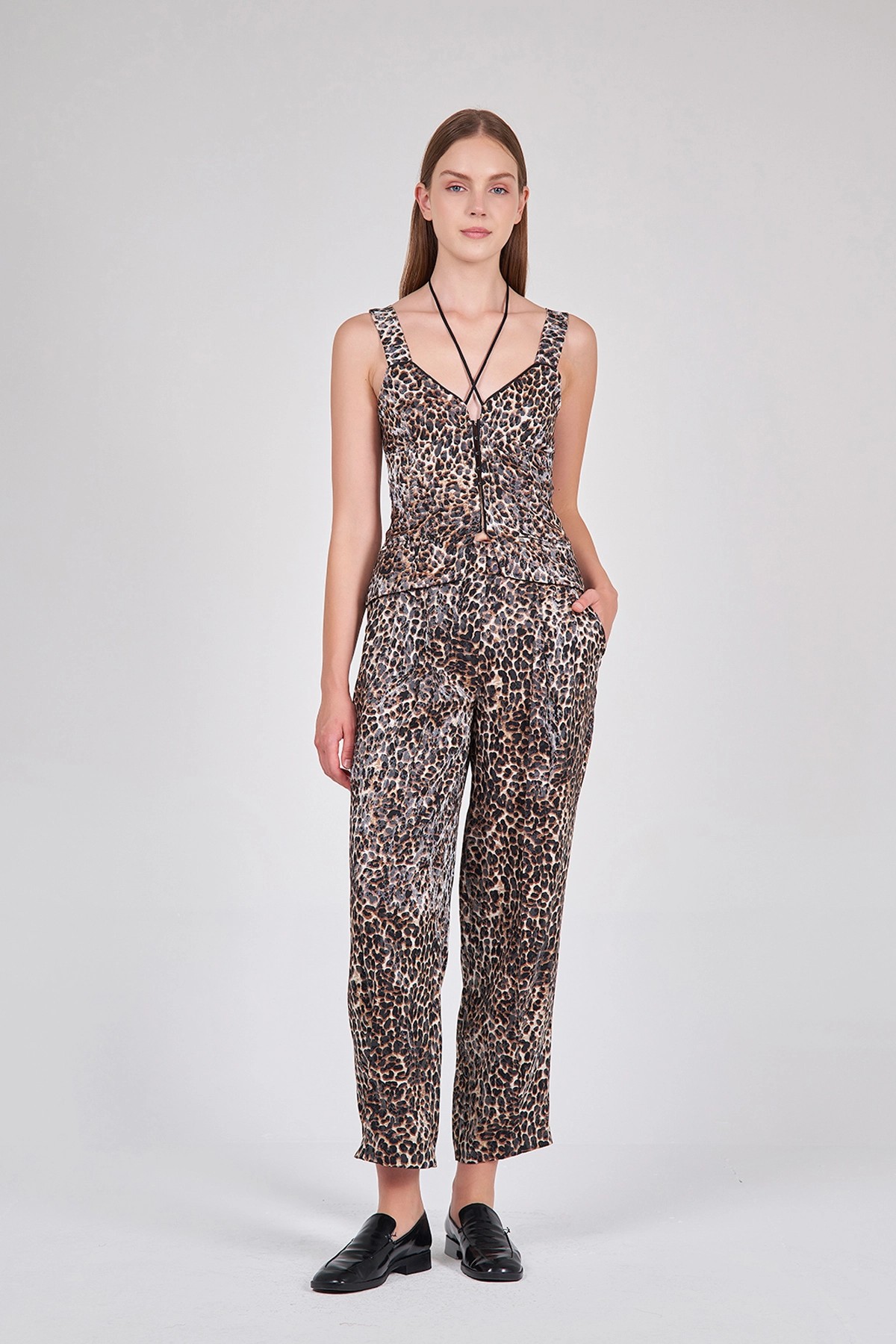 220347 Leopard Patterned Bustier Top and Trouser Set - Leopard Printed