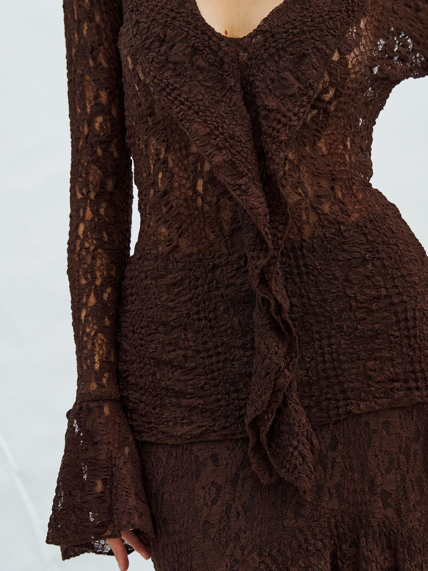 071751 Volan Detaylı Dantel Bluz