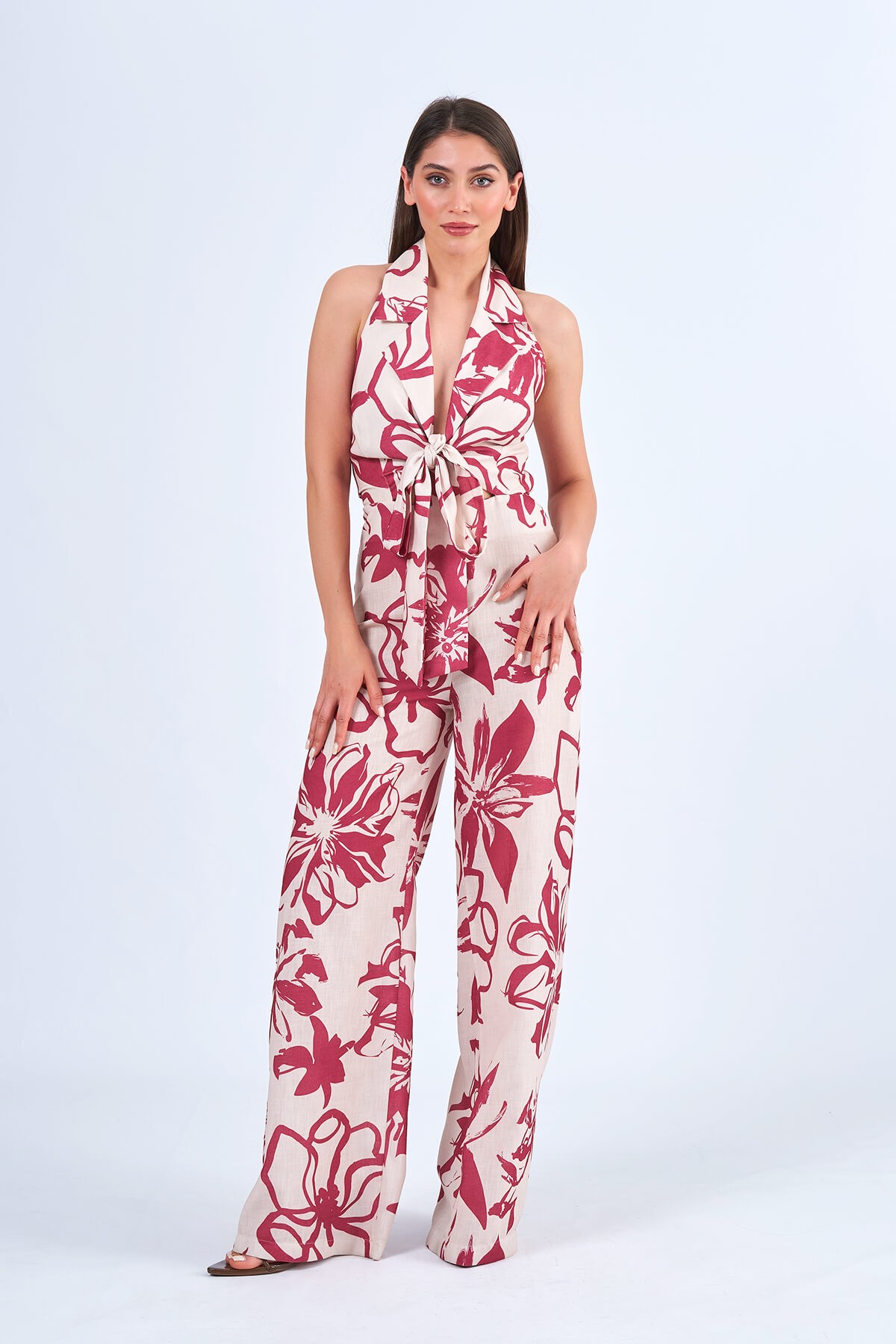 180568 BAĞLAMA DETAYLI KOLSUZ TULUM - Fuchsia