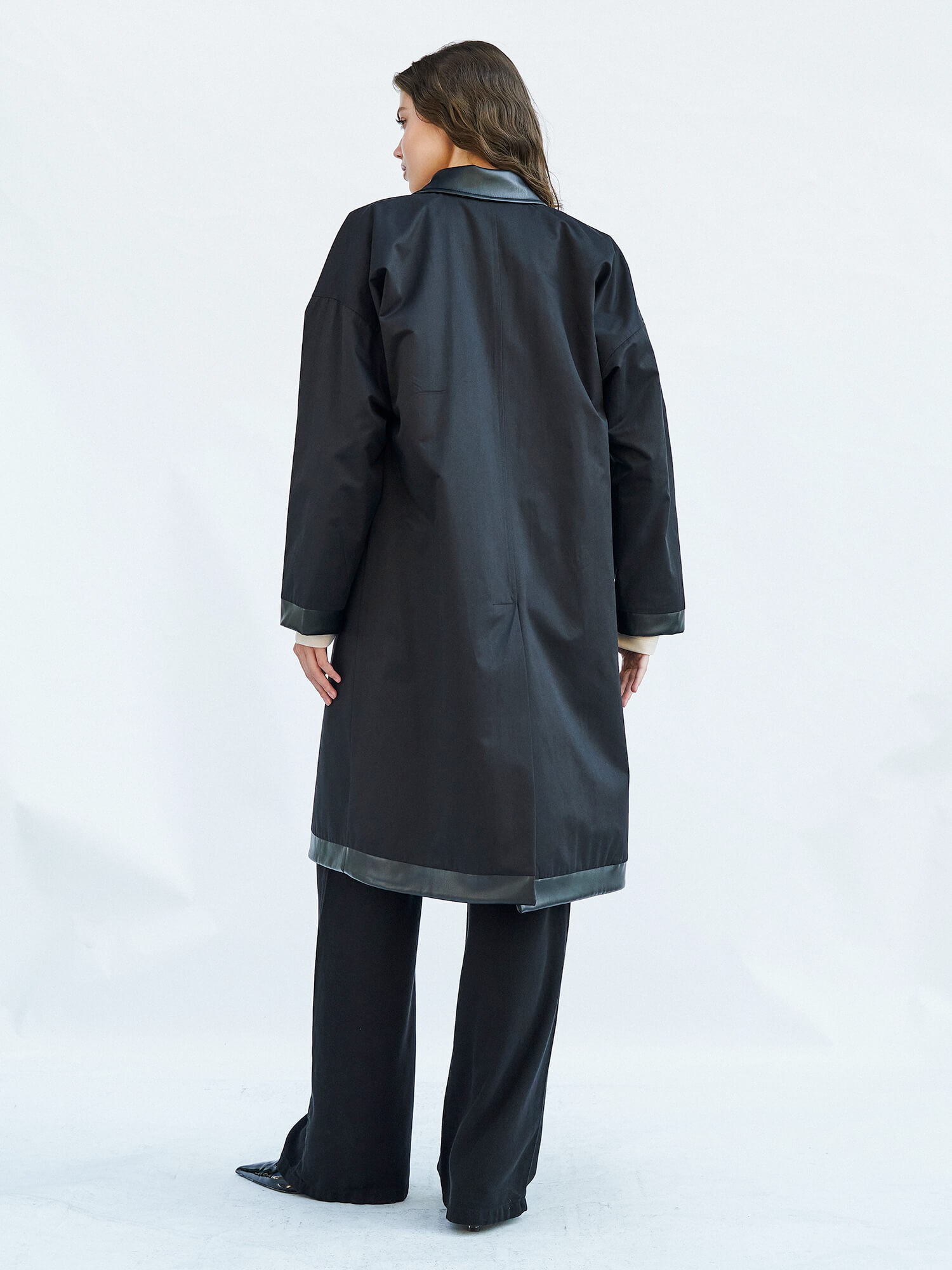 250462 Deri Yakalı Trenchcoat