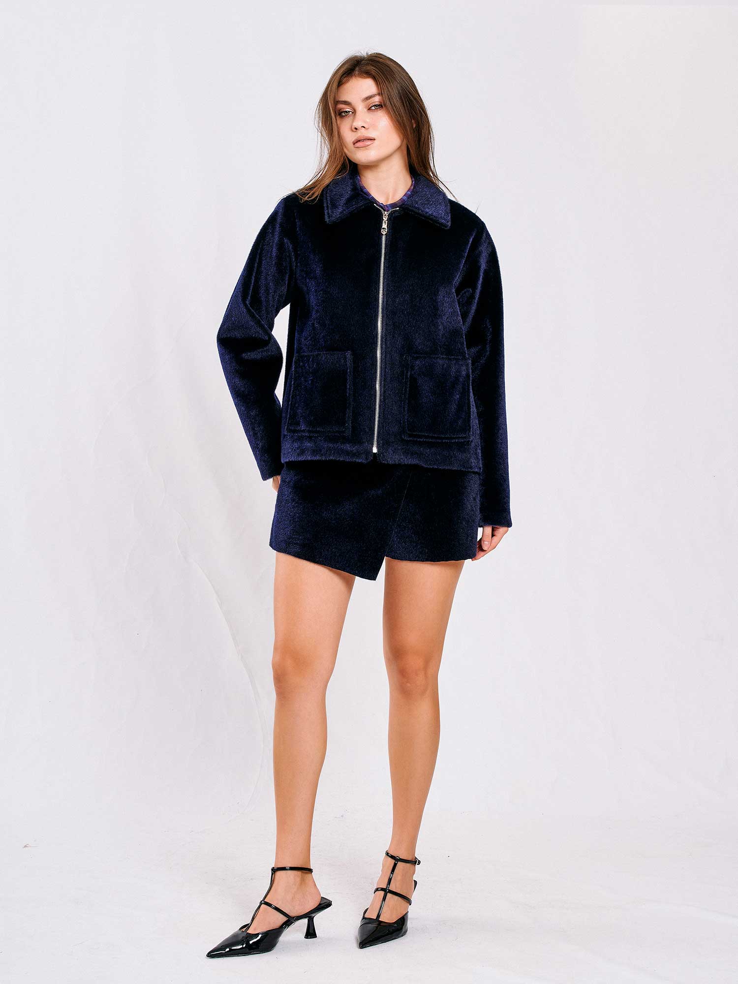 160828 Fermuarlı Erkek Yaka Ceket - Navy Blue