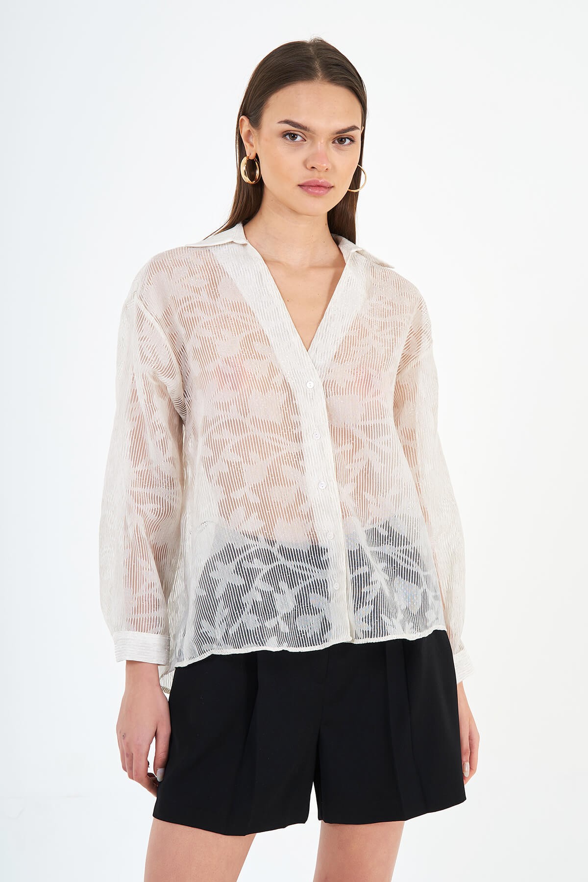 080610 TRANSPARENT JACQUARD SHIRT - Natural