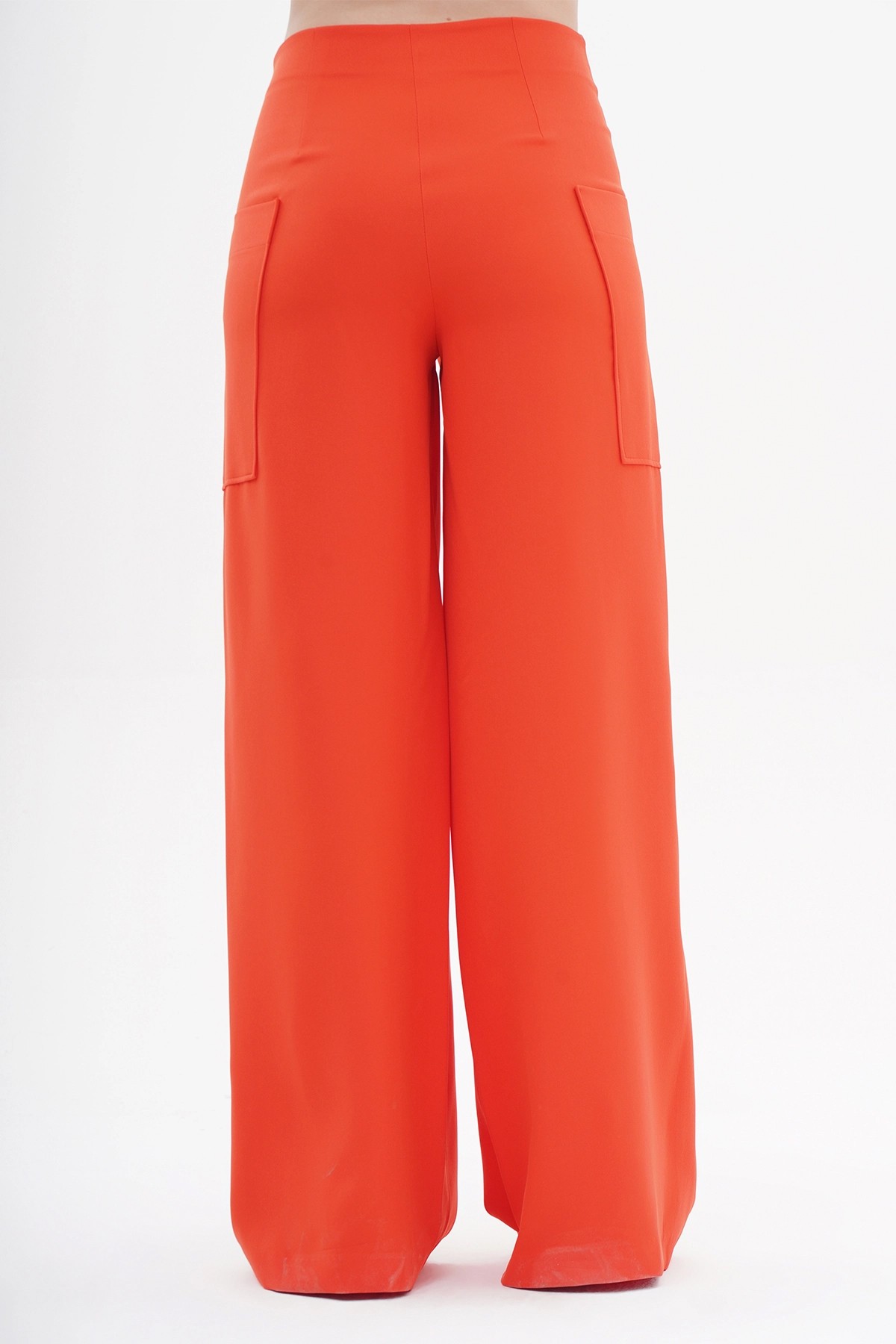 031139 Full Length Wıde Leg Pants Wıth Baby Press Button And Asymmetrıcal Closıng