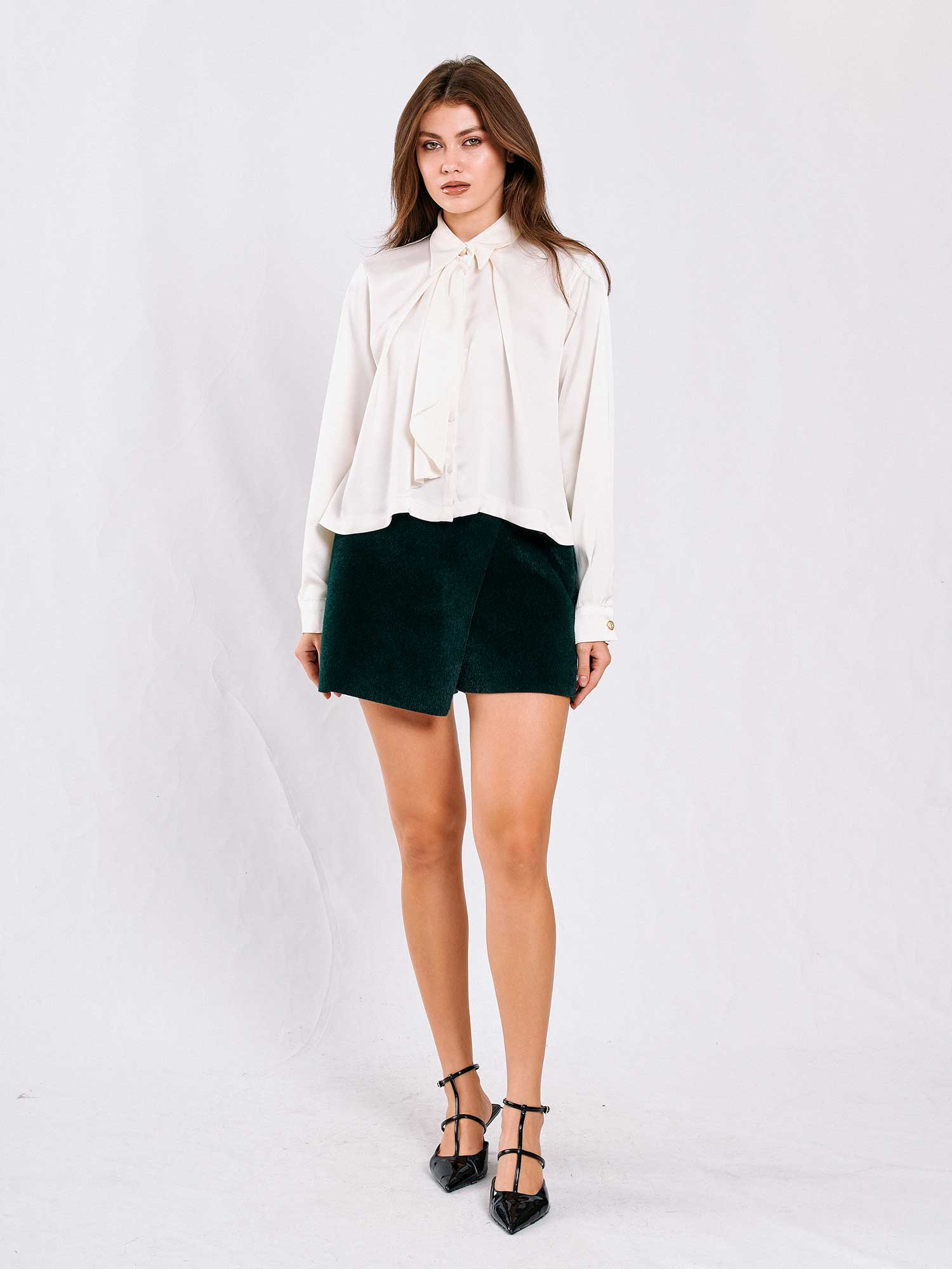 080732 Önü Şal Detaylı Gömlek