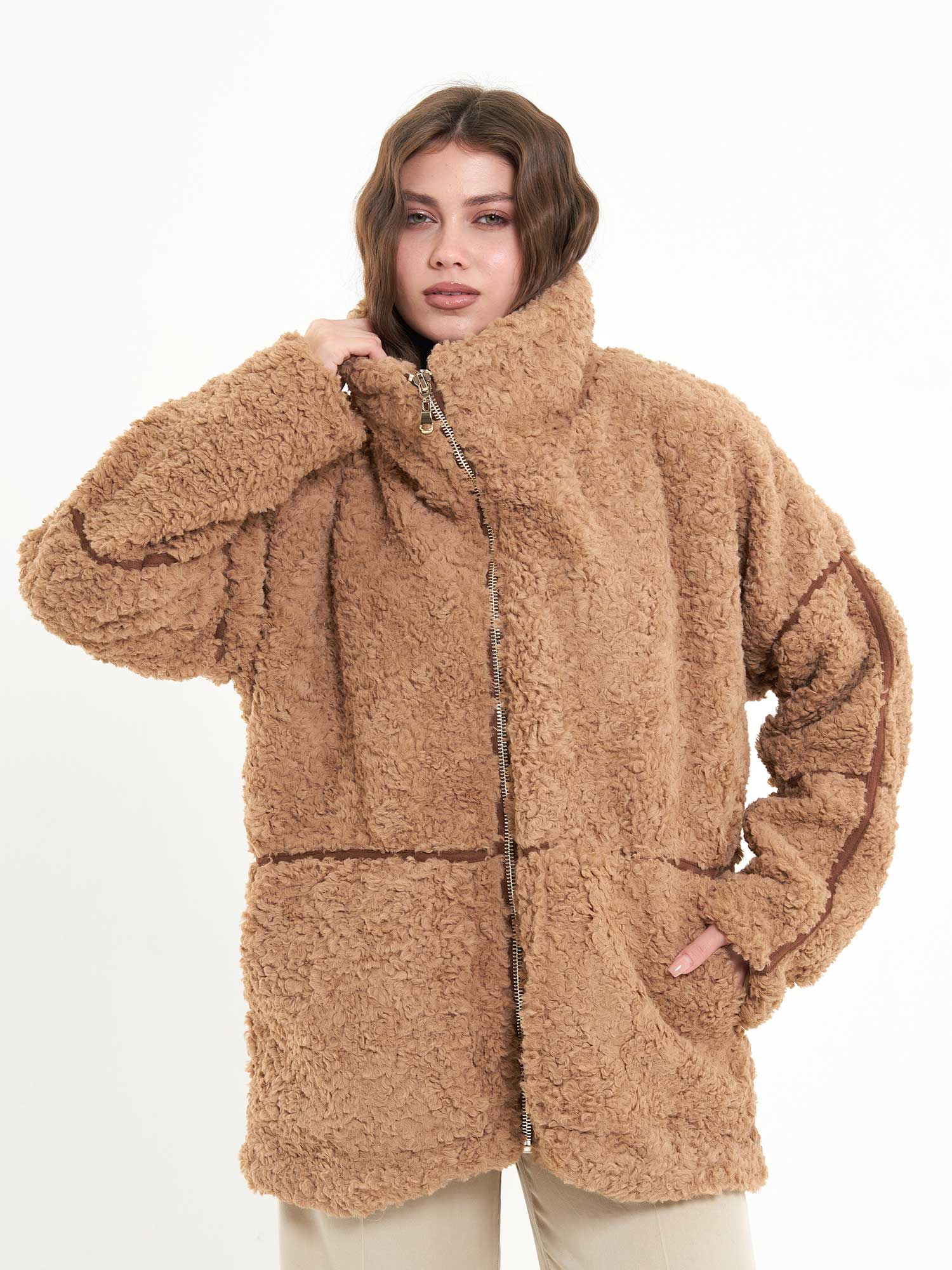 160833 Süet Şerit Detaylı Mont