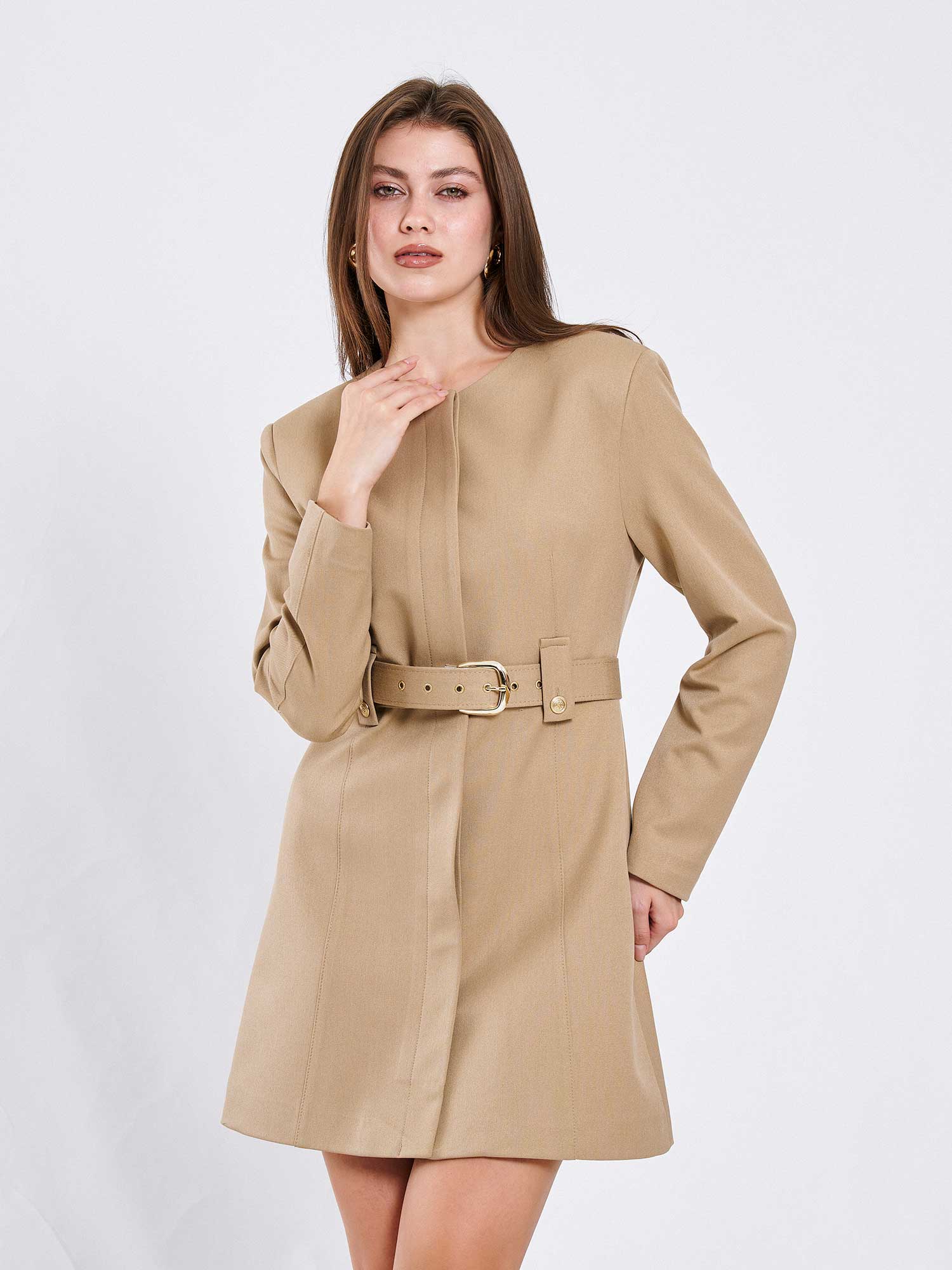 111640 Kendinden Kemerli Mini Elbise