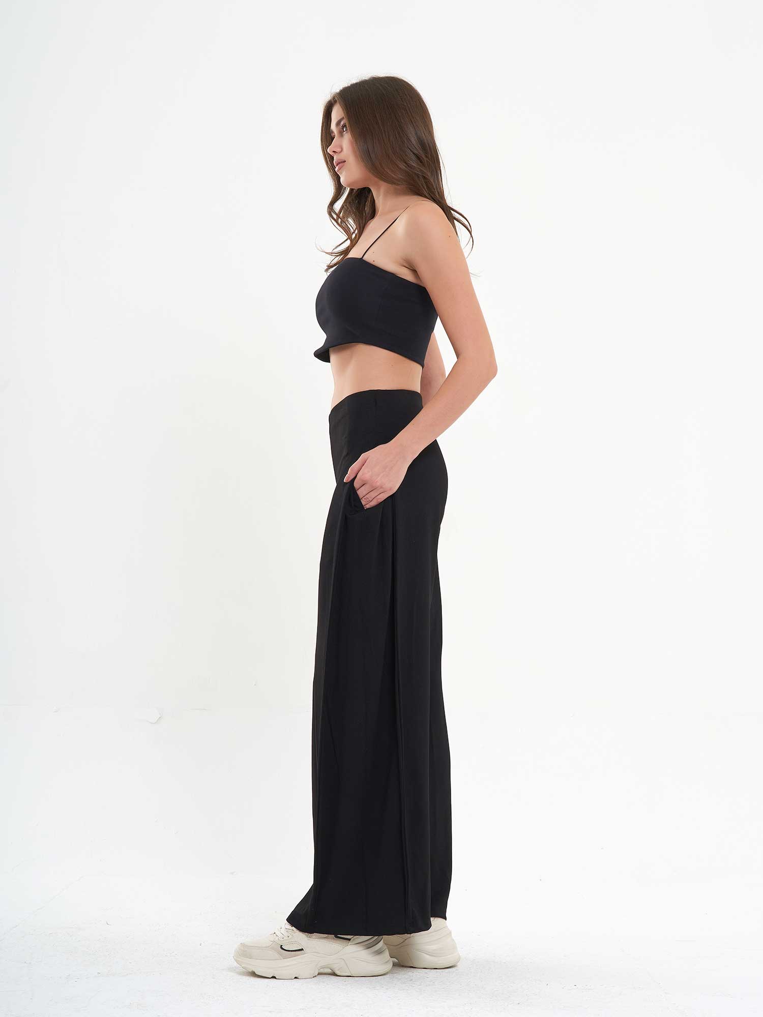 031595 Yanları Pileli Bol Paça Pantolon