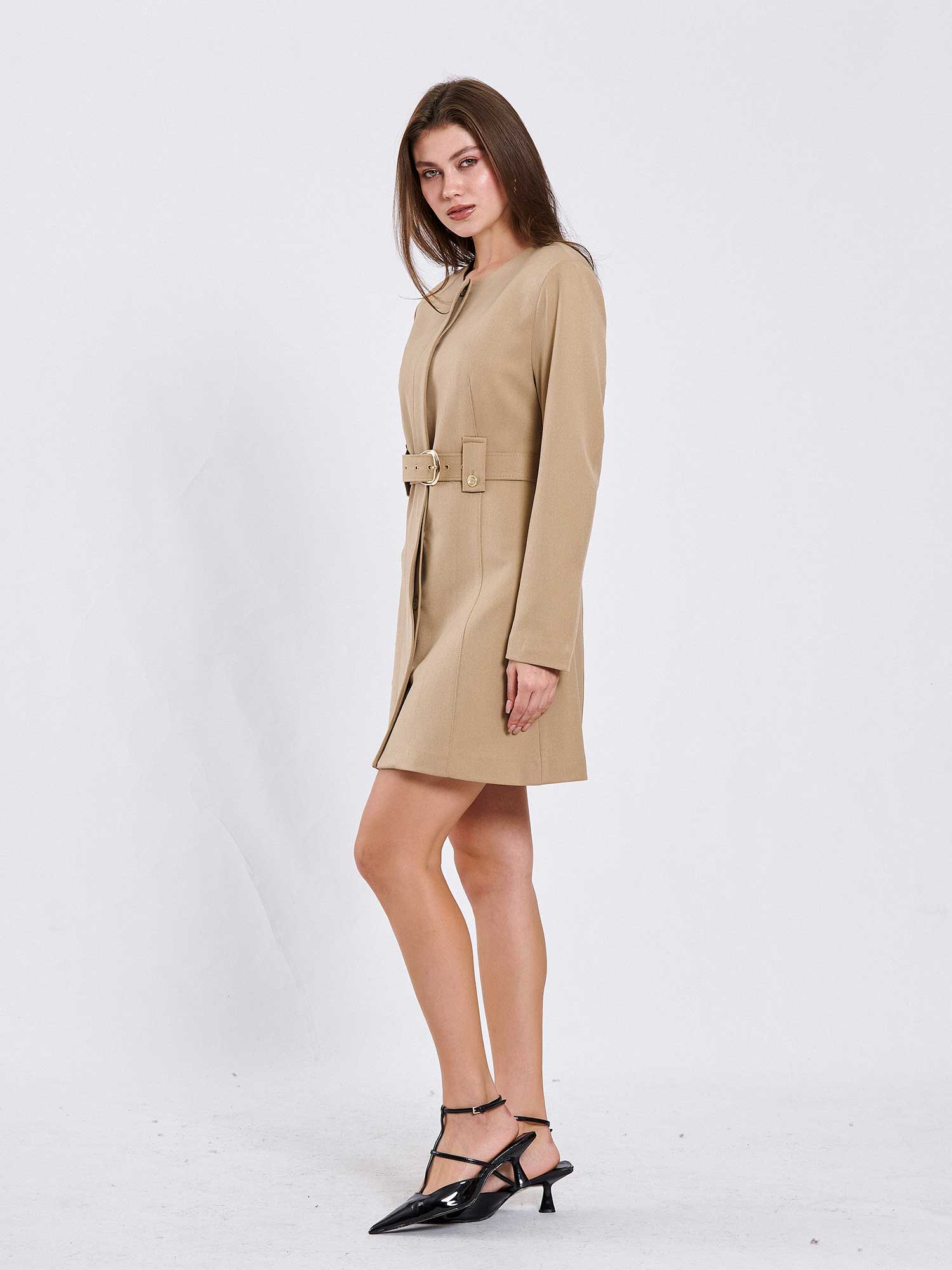 111640 Kendinden Kemerli Mini Elbise