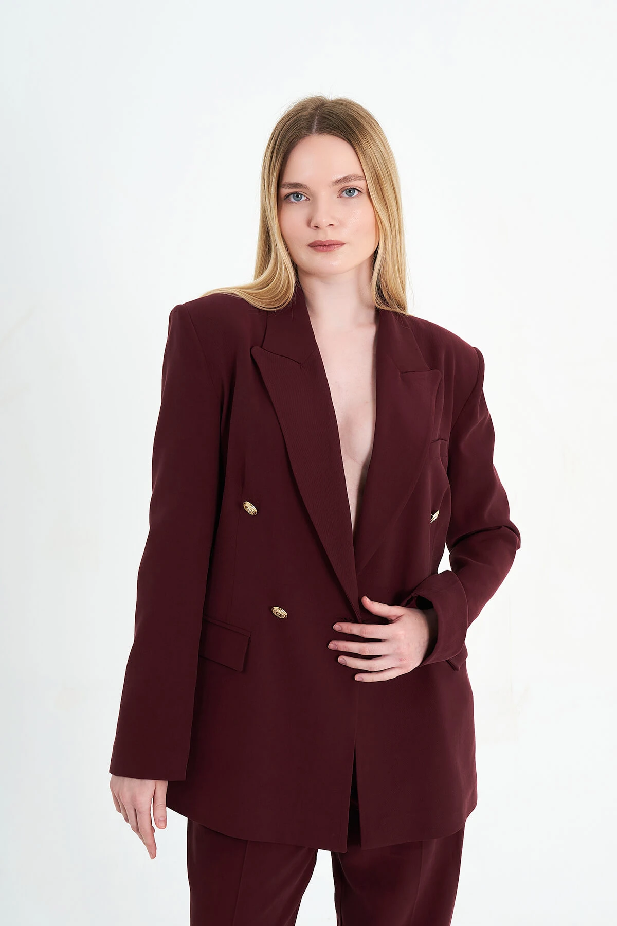 130903 METAL DÜĞMELİ KRUVAZE KAPAMALI CEKET