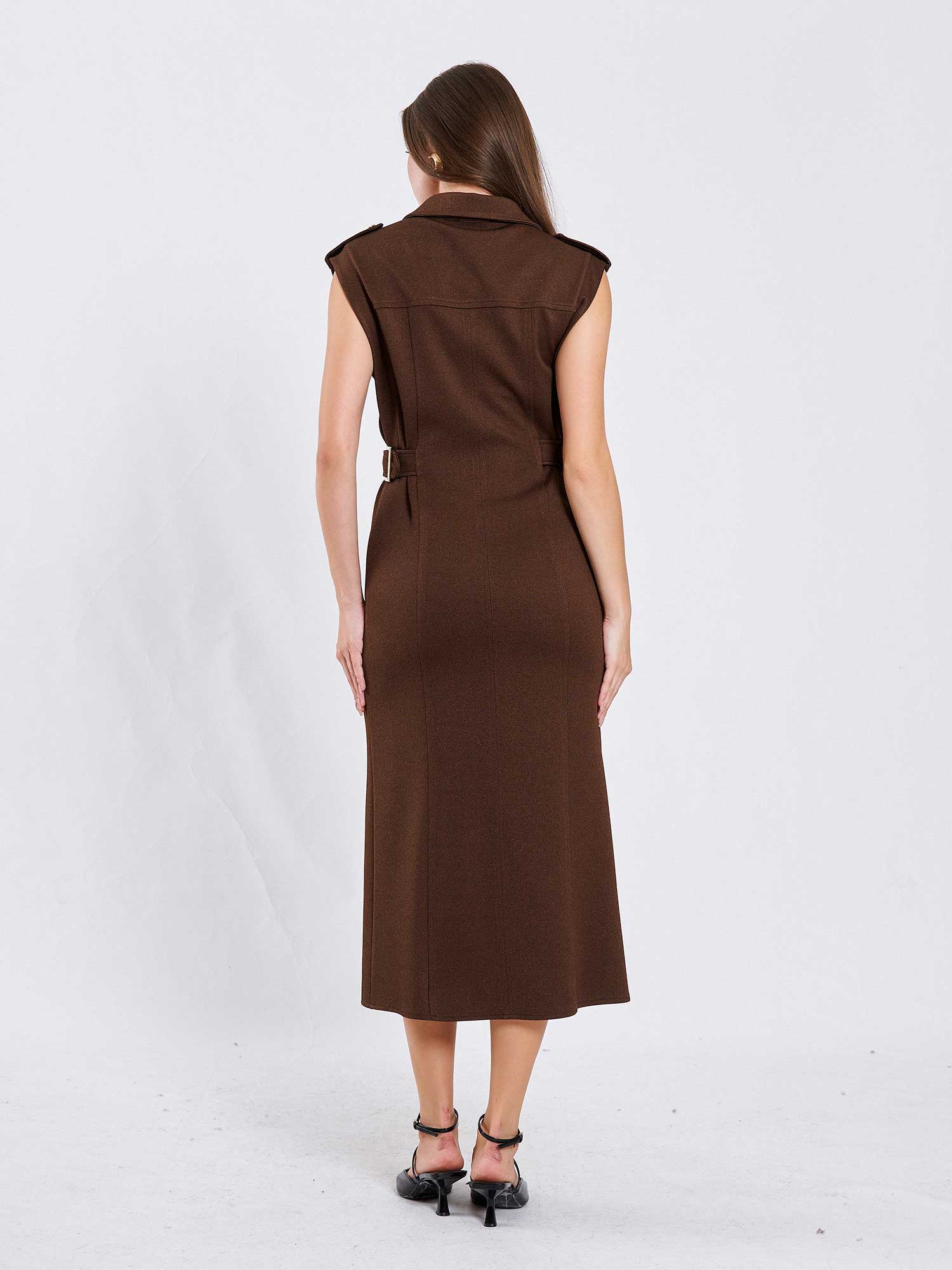 111636 Omzu Apoletli Örme Elbise