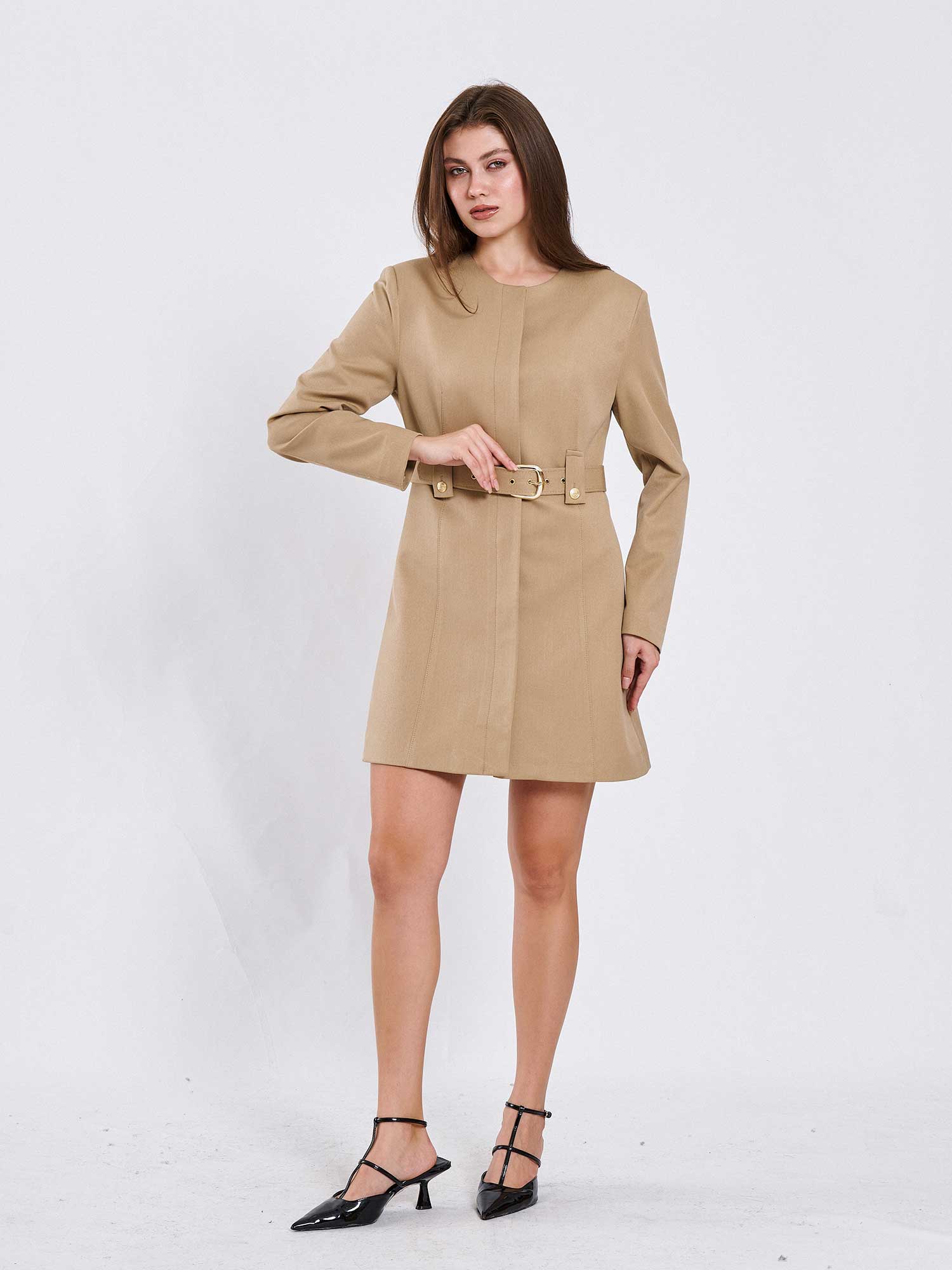 111640 Kendinden Kemerli Mini Elbise