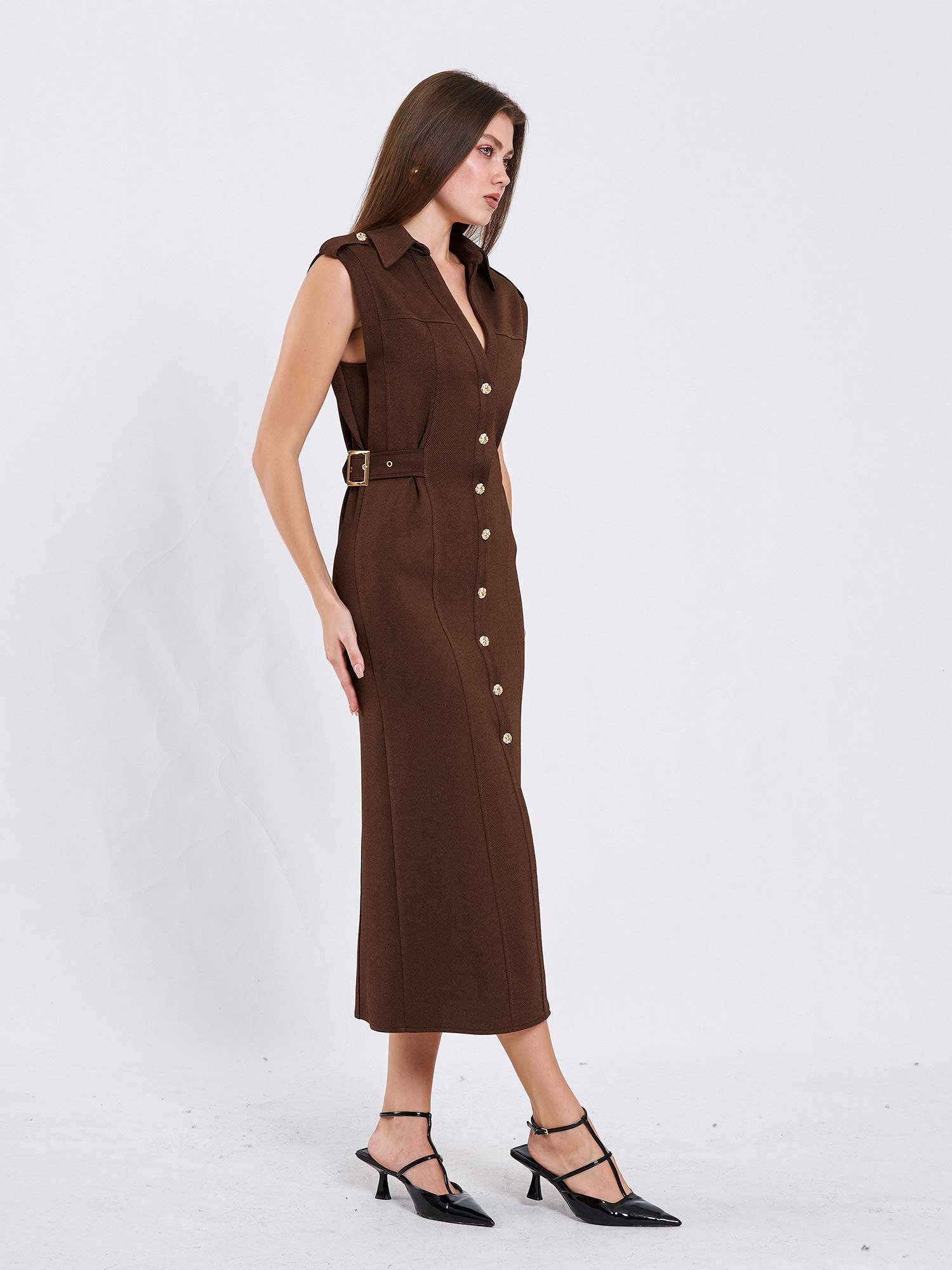 111636 Omzu Apoletli Örme Elbise