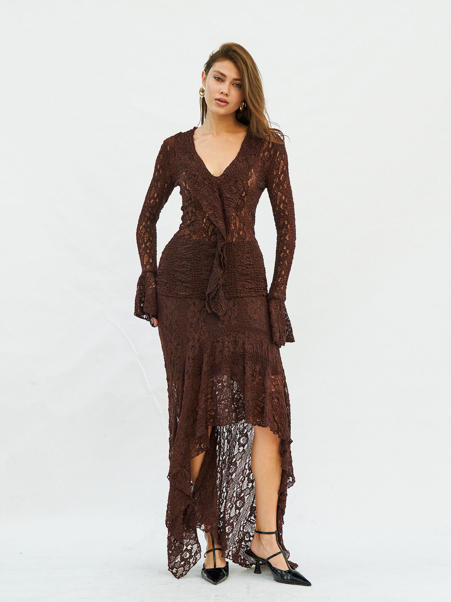 071751 Volan Detaylı Dantel Bluz