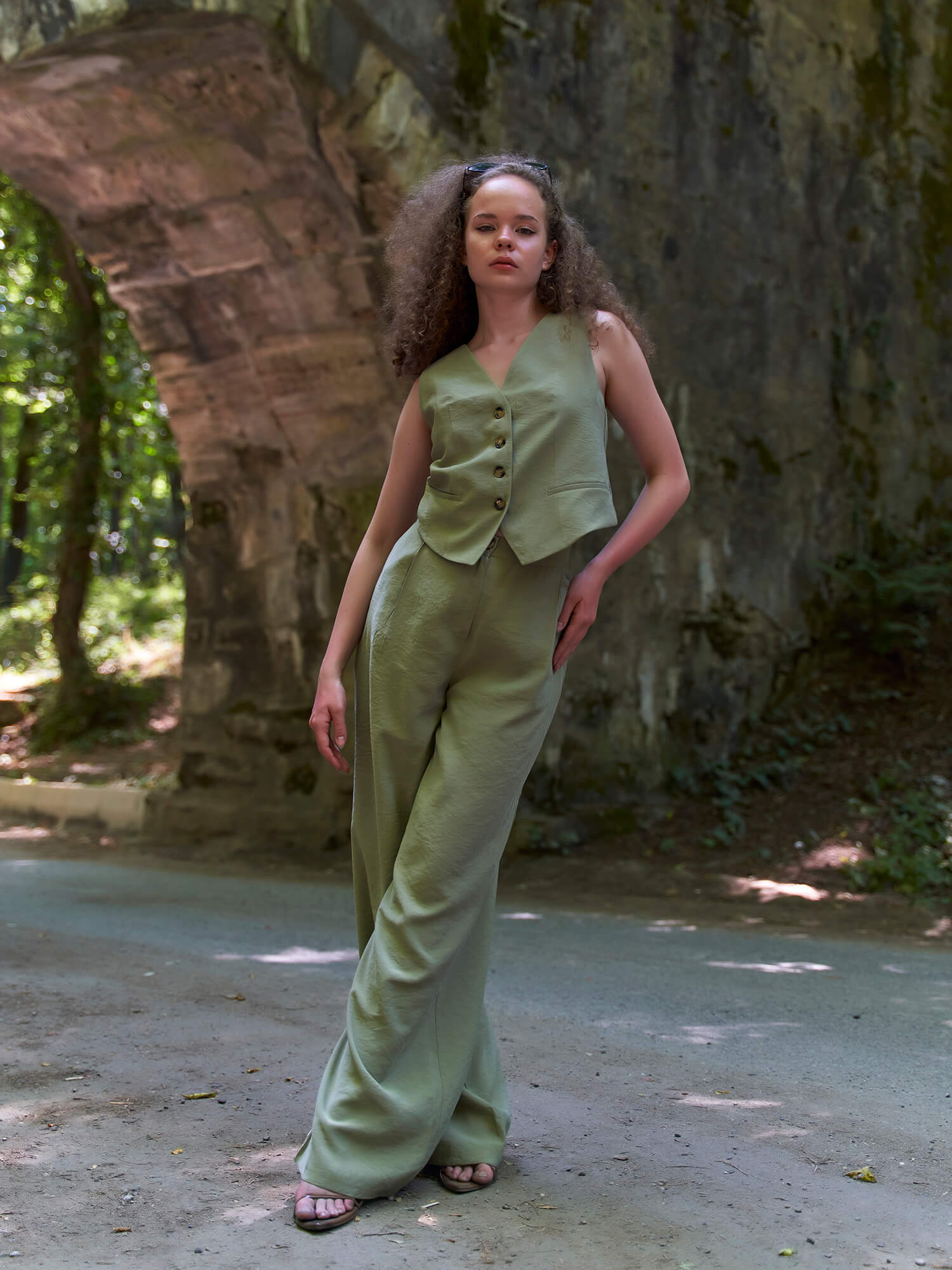 031422 KEMİK DÜĞMELİ TENSEL PALAZZO PANTOLON