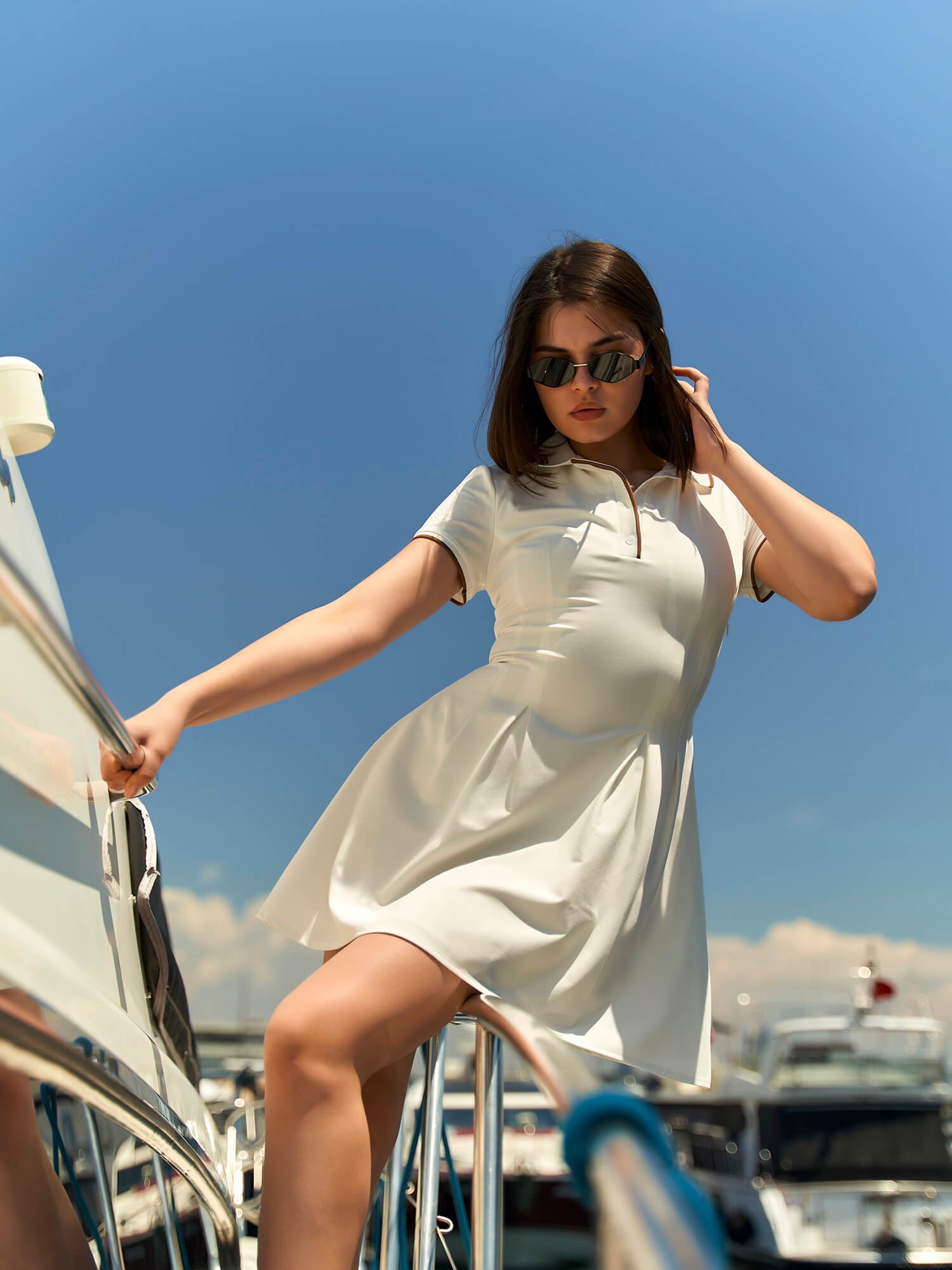 111551 POLO YAKA PİLELİ ELBİSE