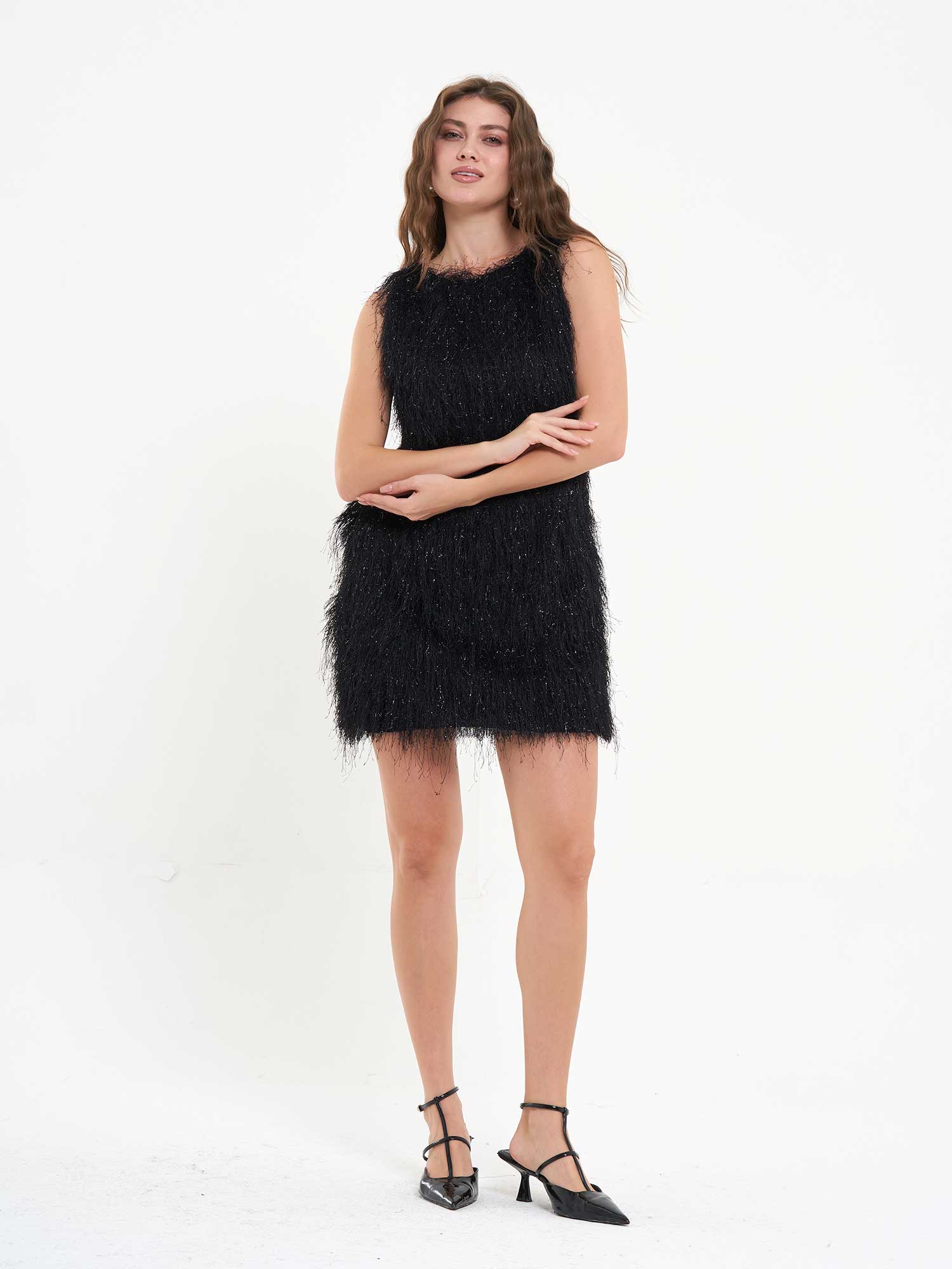 111634 Saçaklı Mini Elbise