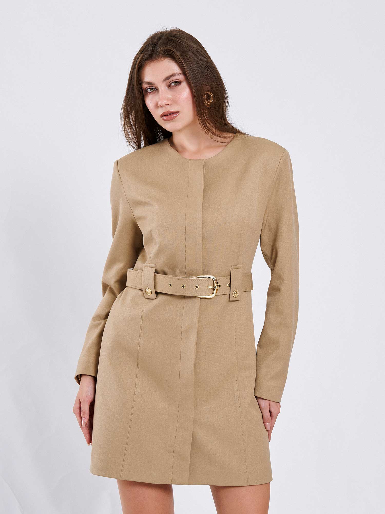 111640 Kendinden Kemerli Mini Elbise