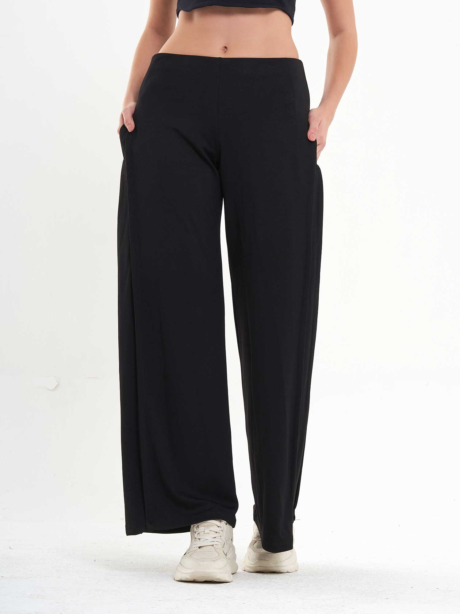 031595 Yanları Pileli Bol Paça Pantolon