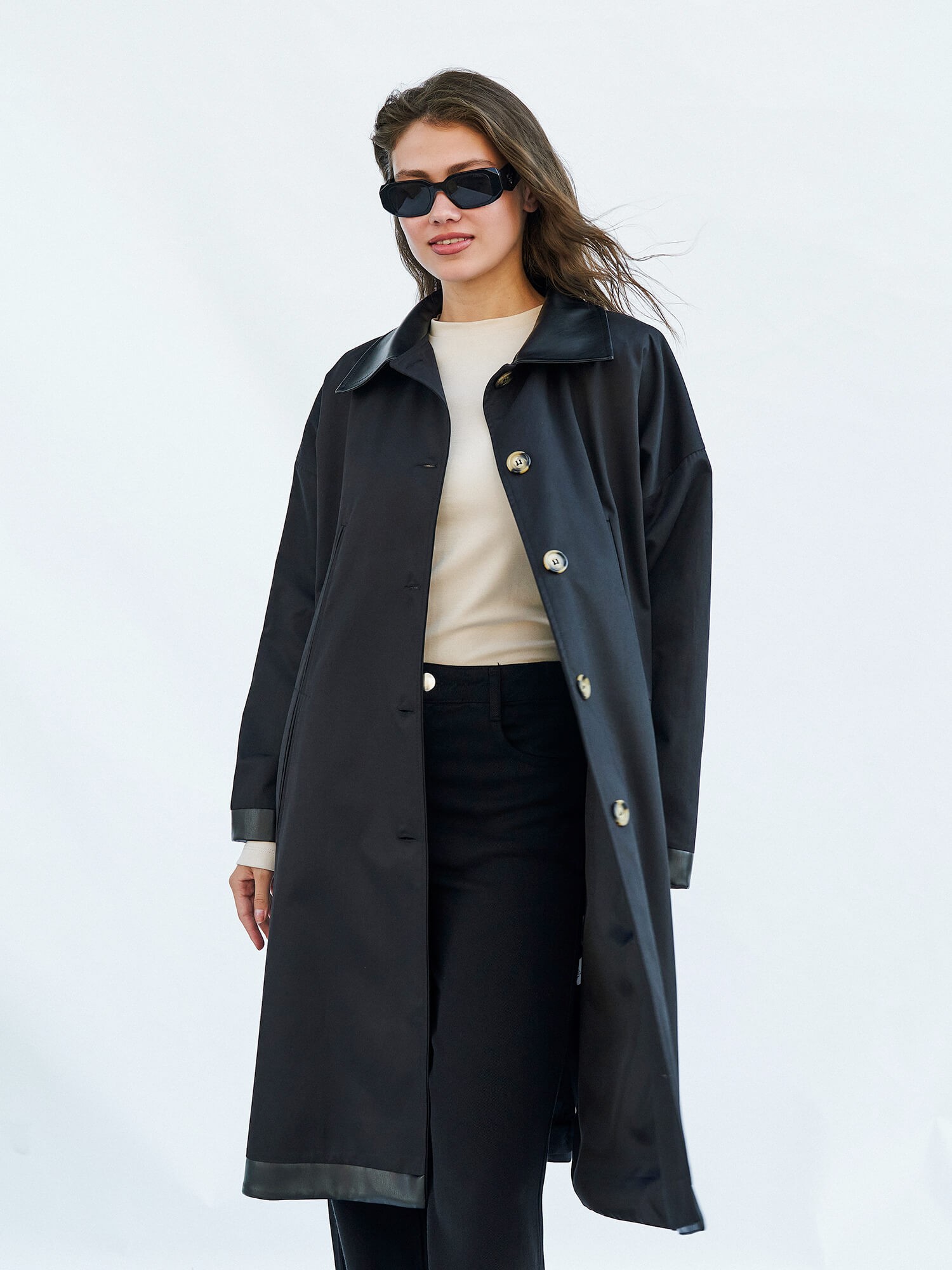 250462 Deri Yakalı Trenchcoat
