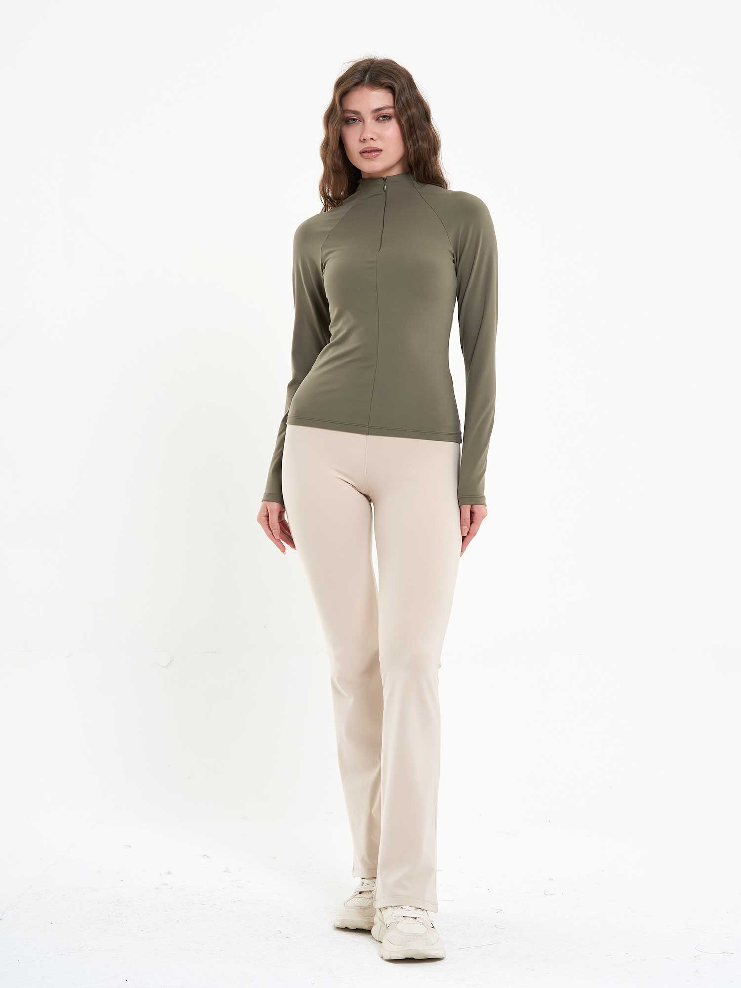 071792 Cupra Modal Fermuarlı Bluz - Haki