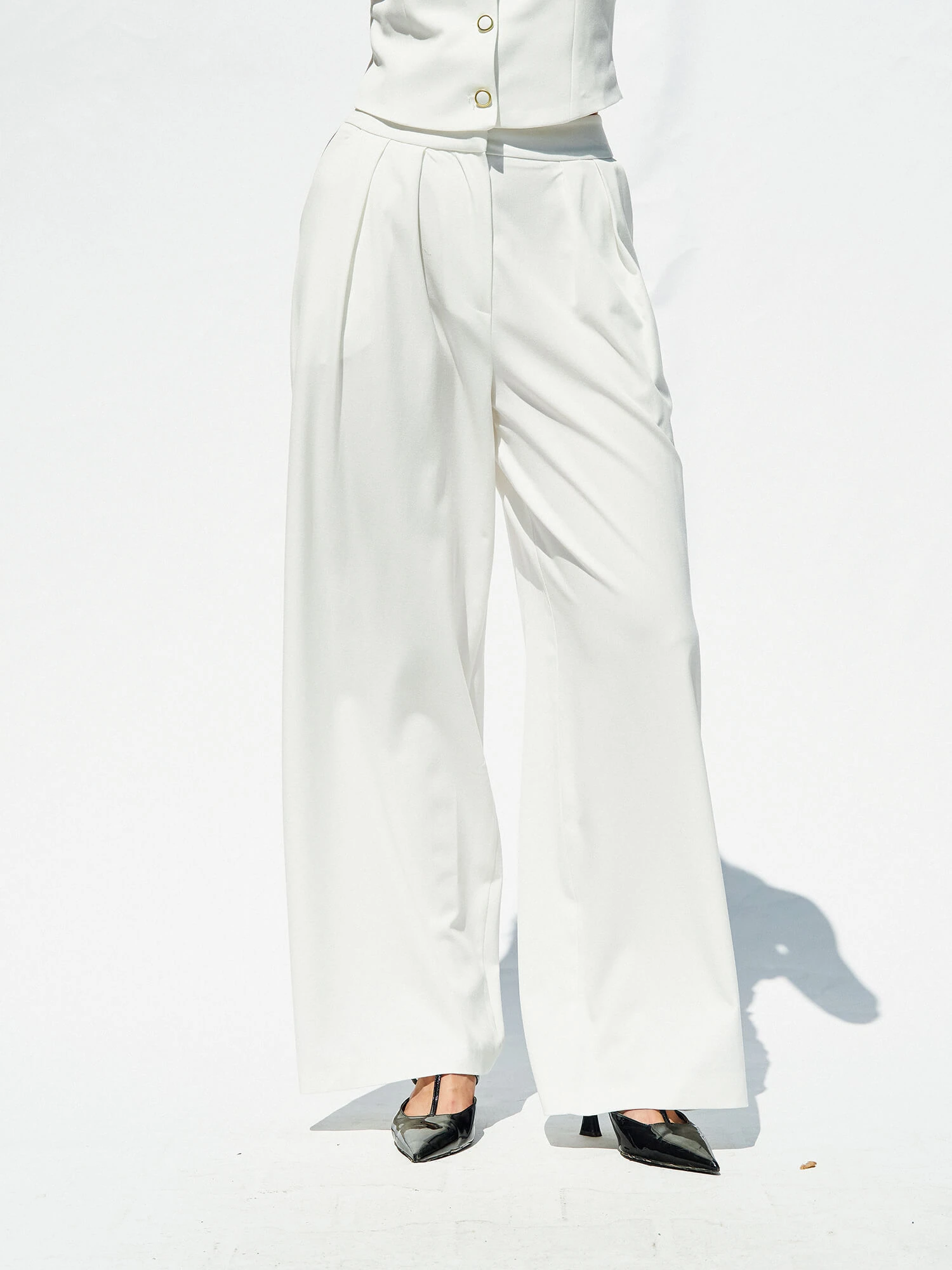 031574 Çift Pileli Palazzo Pantolon