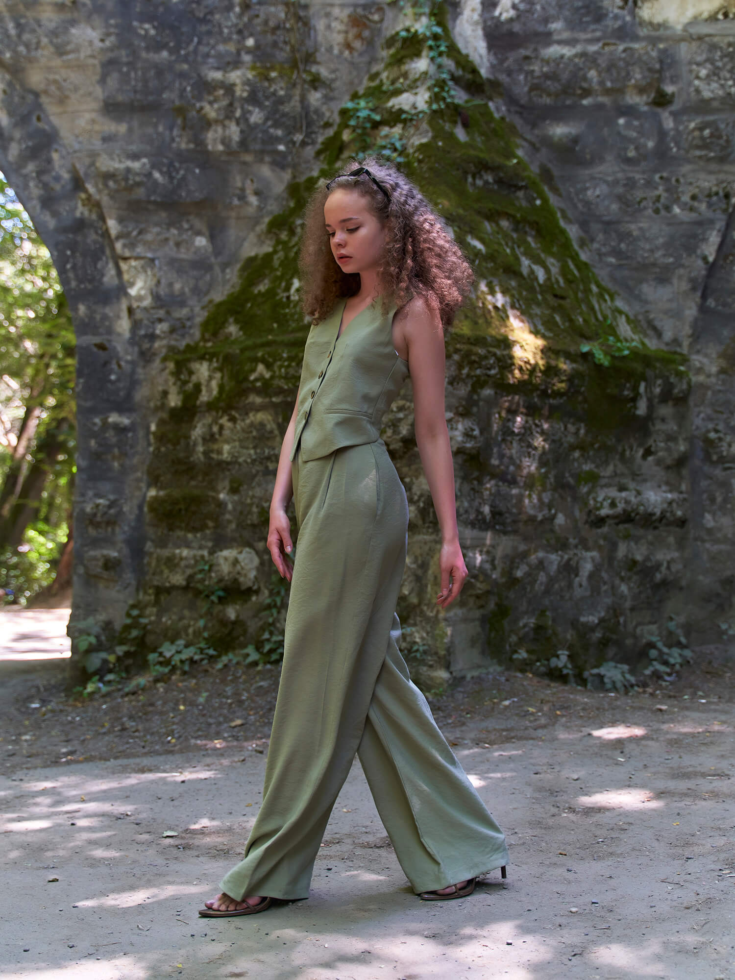 031422 KEMİK DÜĞMELİ TENSEL PALAZZO PANTOLON