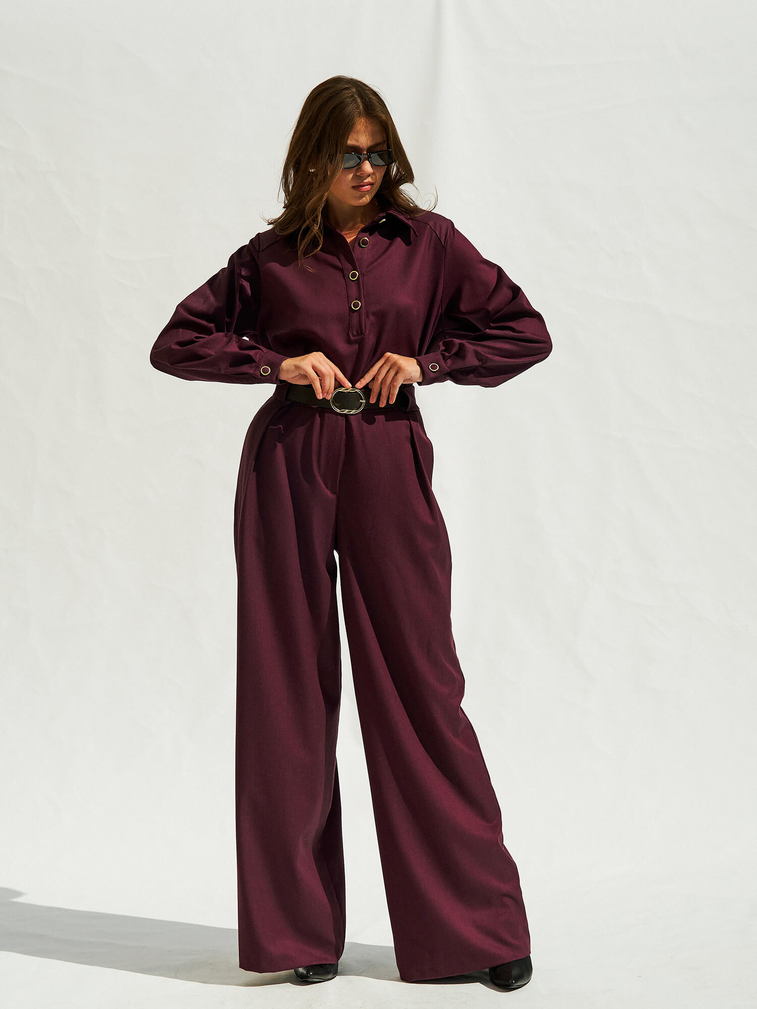 031571 Kemer Detaylı Pileli Pantolon