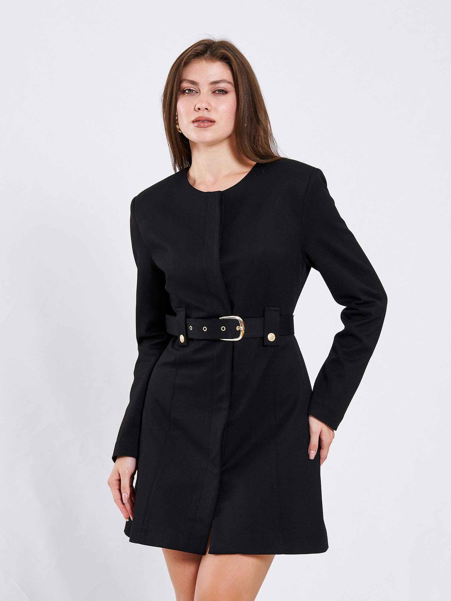 111640 Kendinden Kemerli Mini Elbise