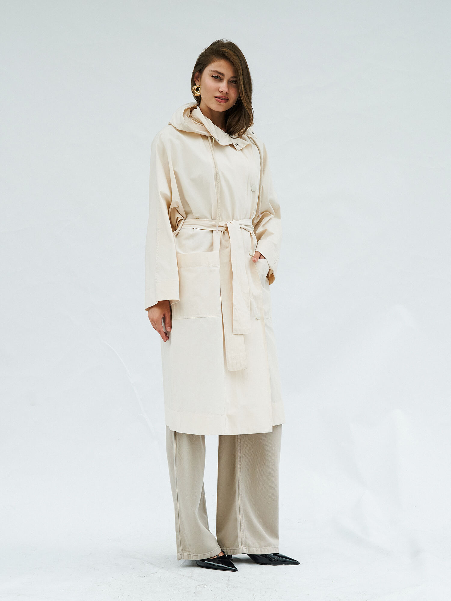 250344 Kapüşonlu Uzun Yağmurluk