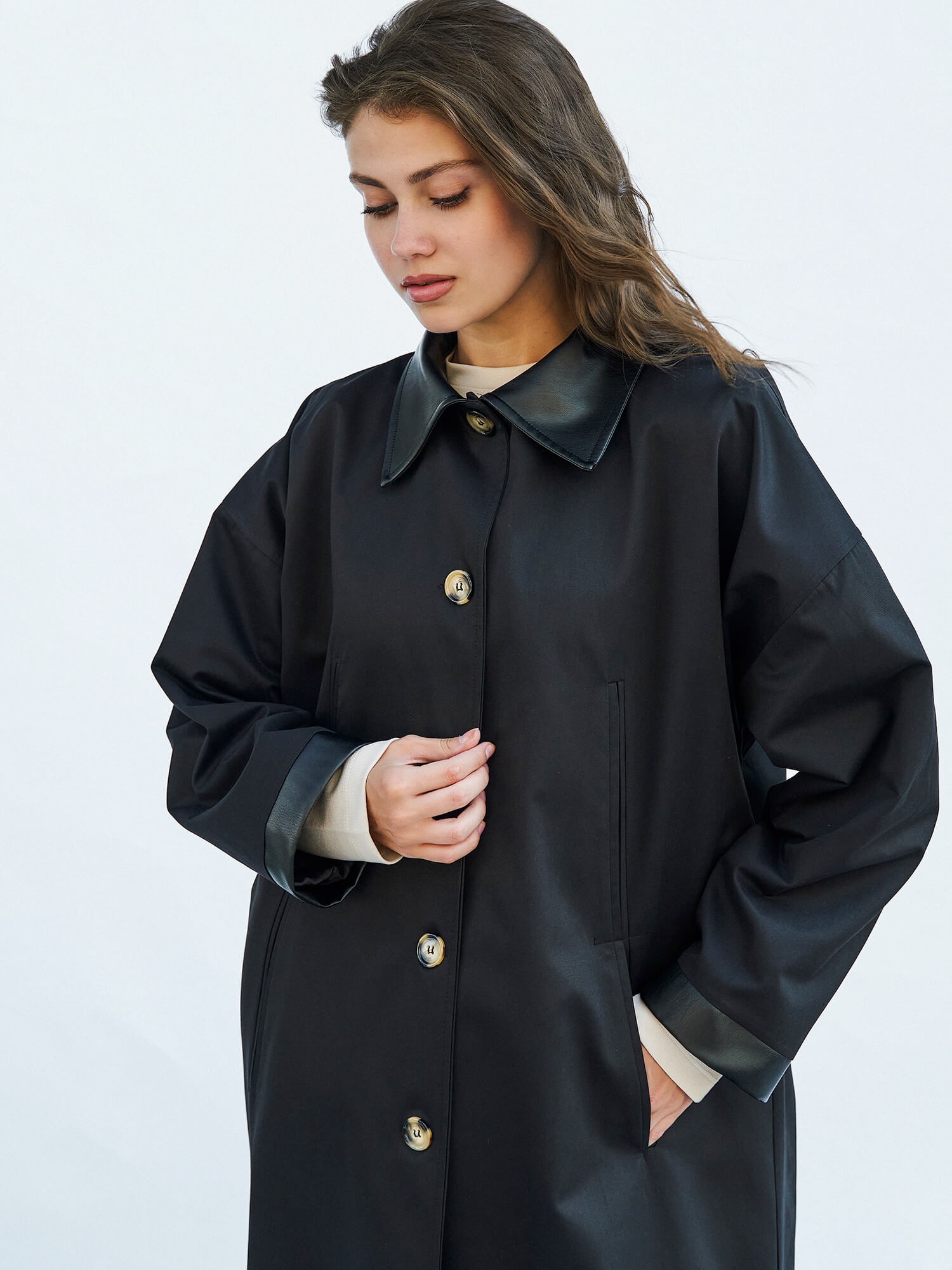 250462 Deri Yakalı Trenchcoat