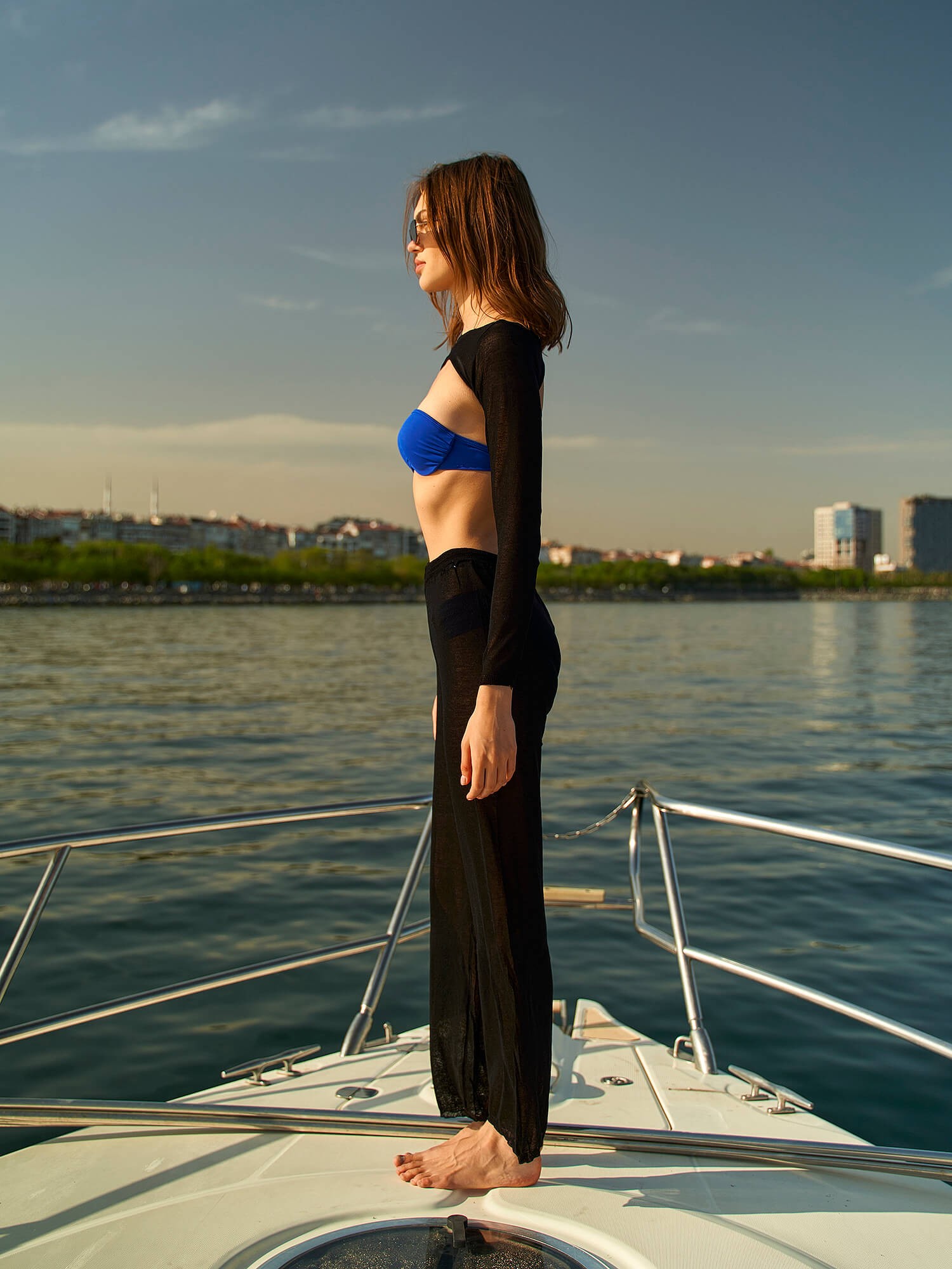 220285 Uzun Kollu Örme Bolero Ve Palazzo Pantolon Takım