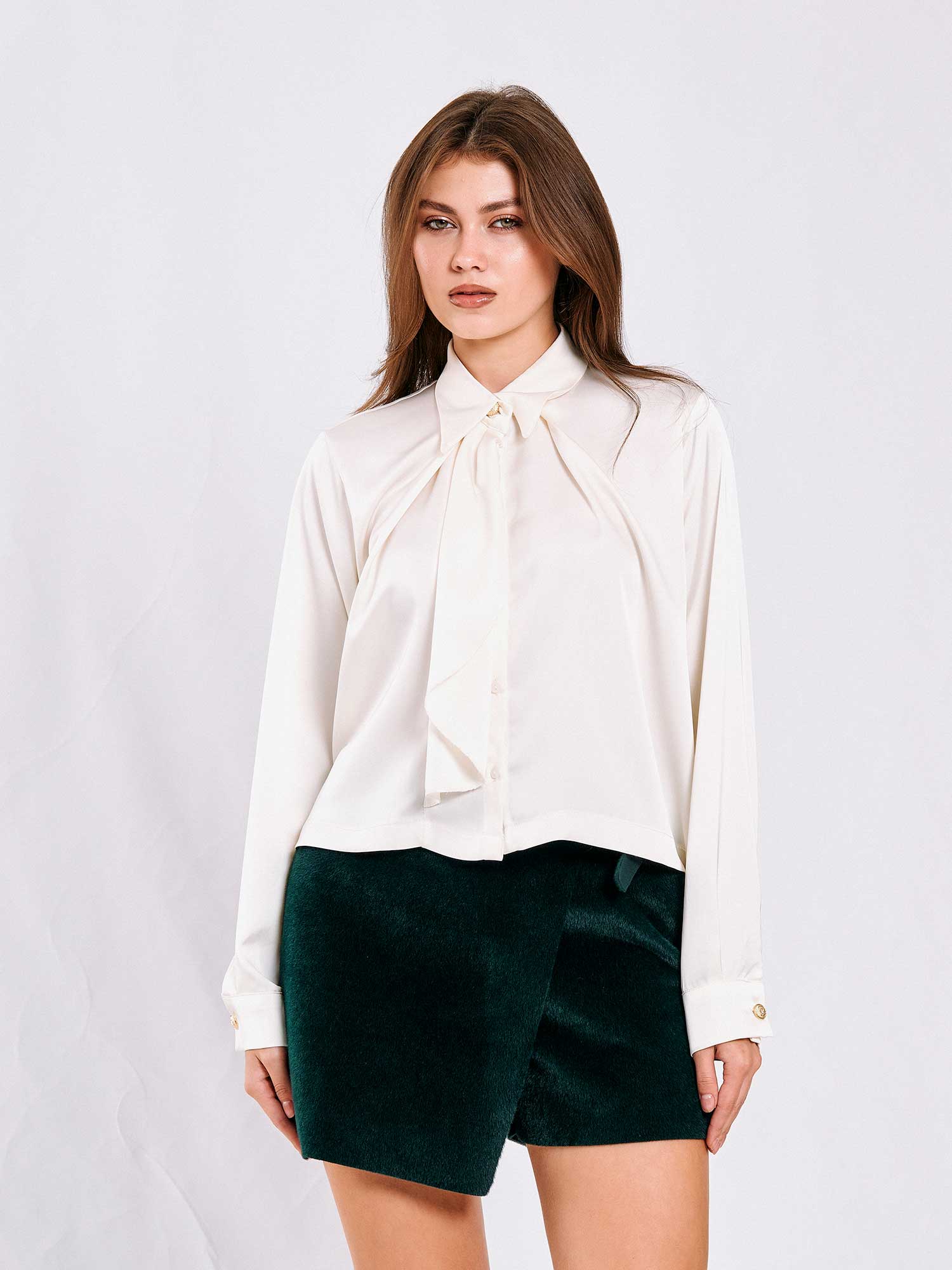 080732 Önü Şal Detaylı Gömlek