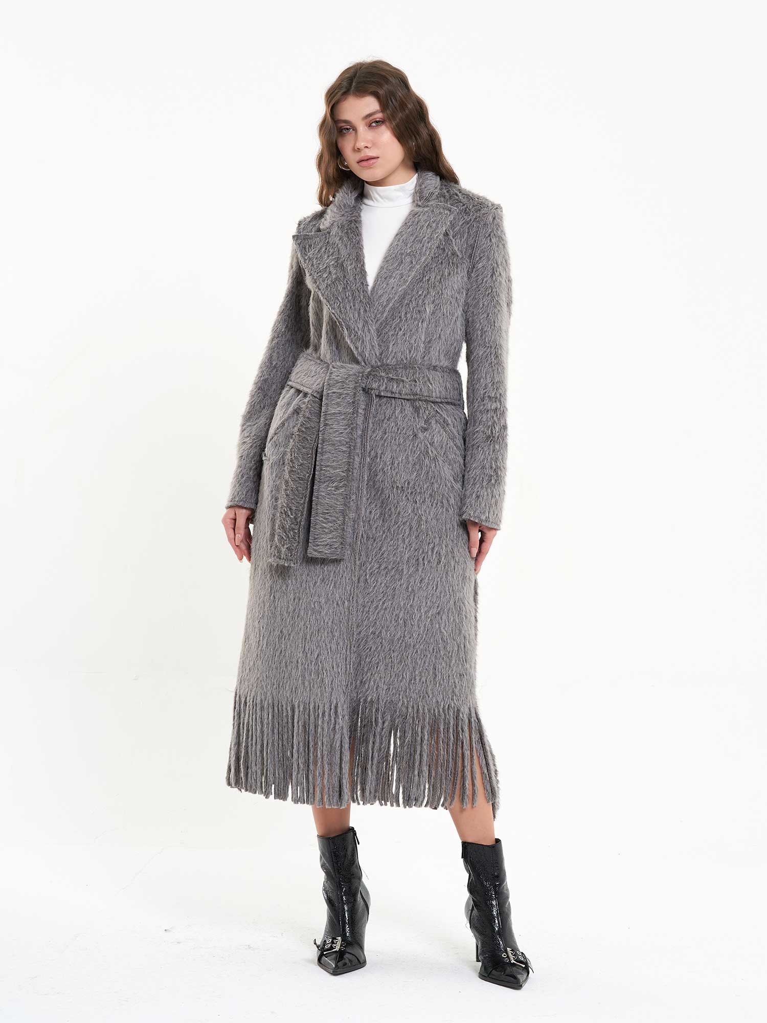 170510 Etek Ucu Saçaklı Kaban - Antrasit