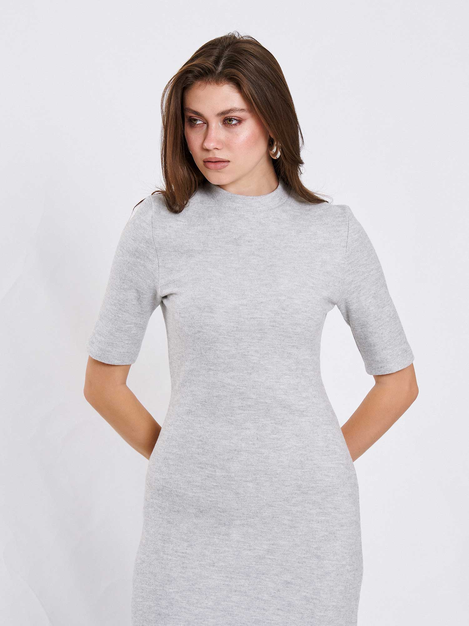 111629 Uzun Kısa Kollu Örme Elbise