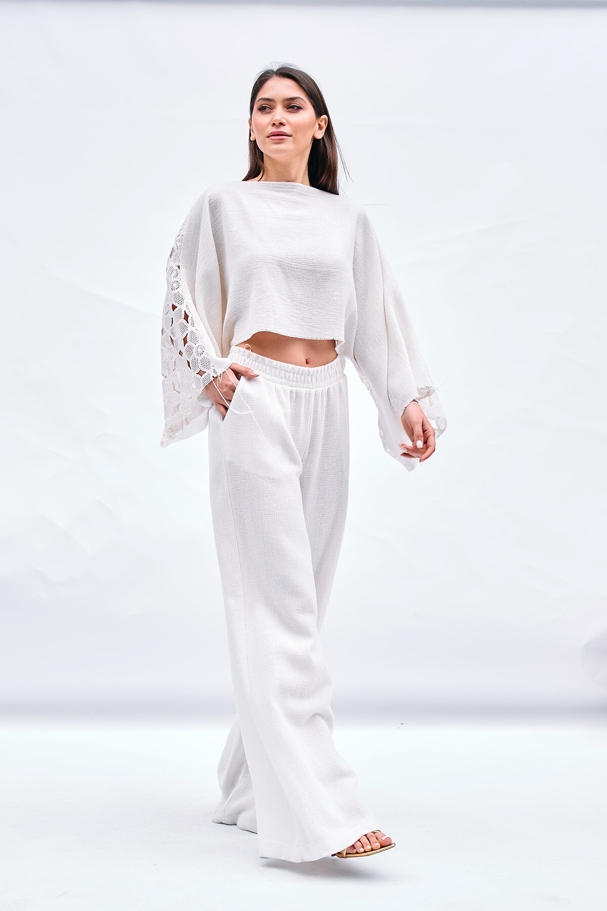 031456 BEL LASTİKLİ BOL PANTOLON - Naturel