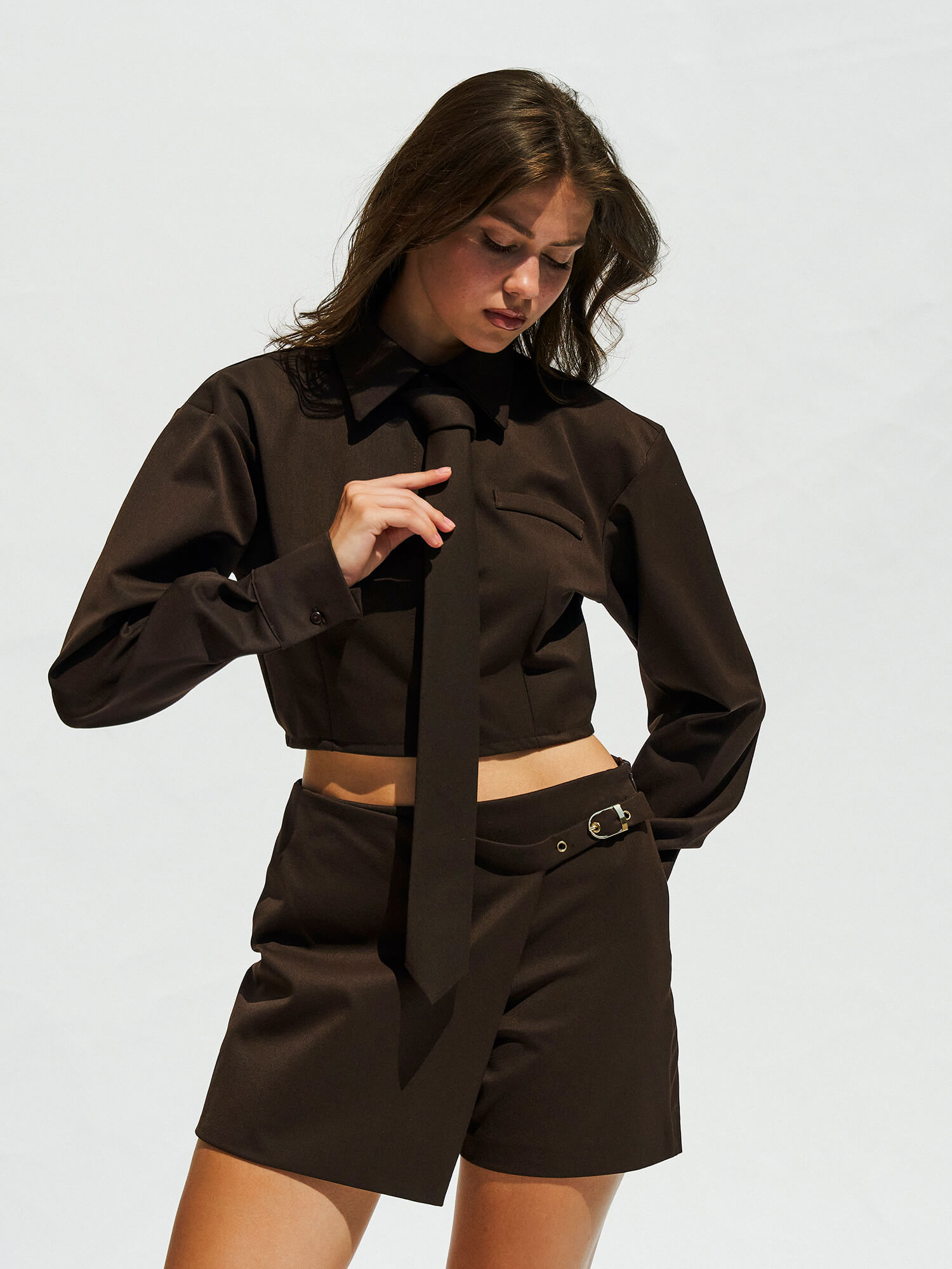 080717 Uzun Kollu Crop Gömlek