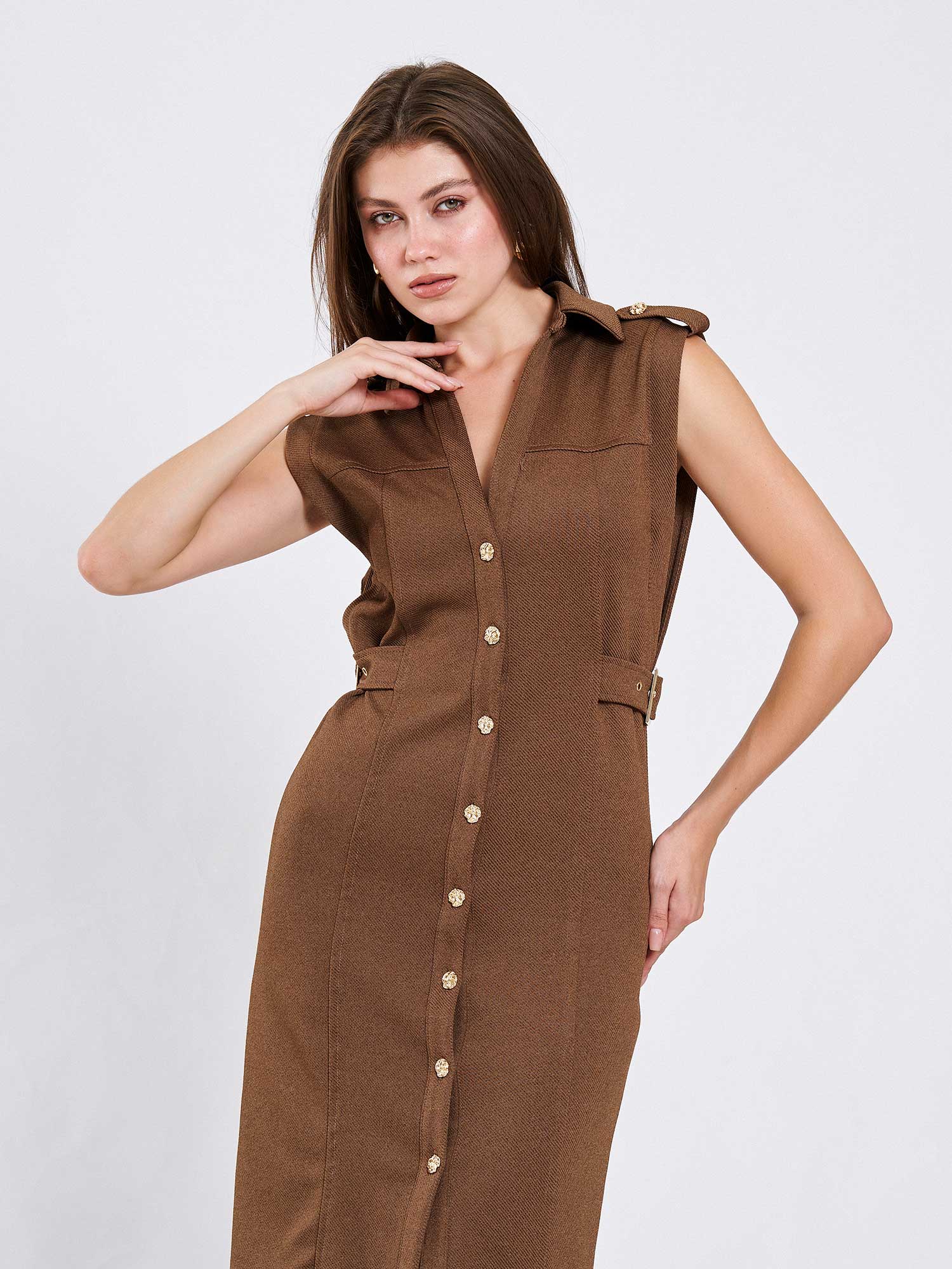 111636 Omzu Apoletli Örme Elbise