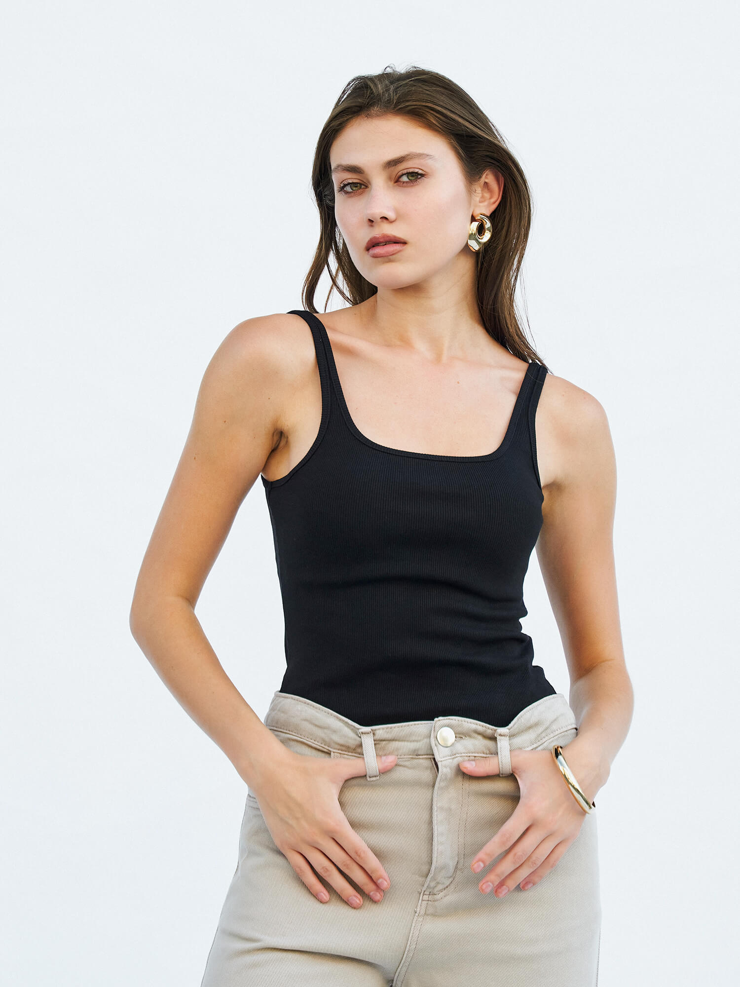 071693 AÇIK YAKA CROP TOP - Siyah